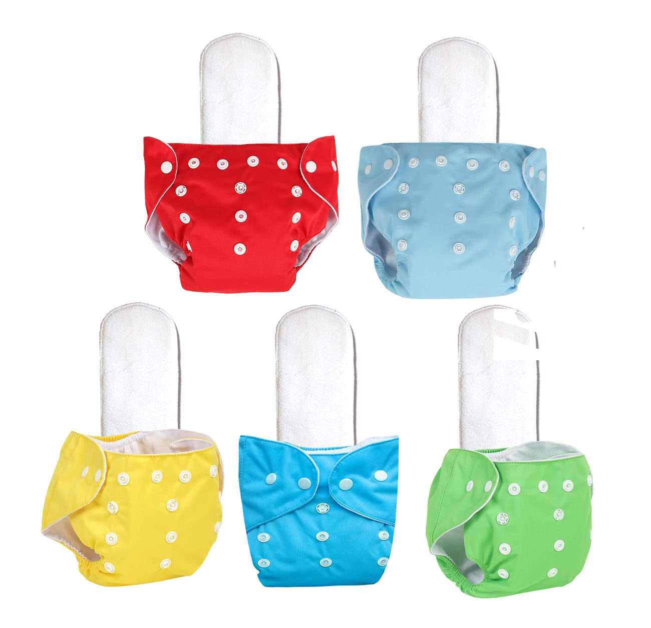 KIDSKA Washable & Rreusable Baby cloth Nappies & Pad | Kids Unisex Baby Nappies with Insert | Washable Reusable Nappies and Linears, 0 to 2 Years(Combo of 5 Nappies with 5 White Pads)