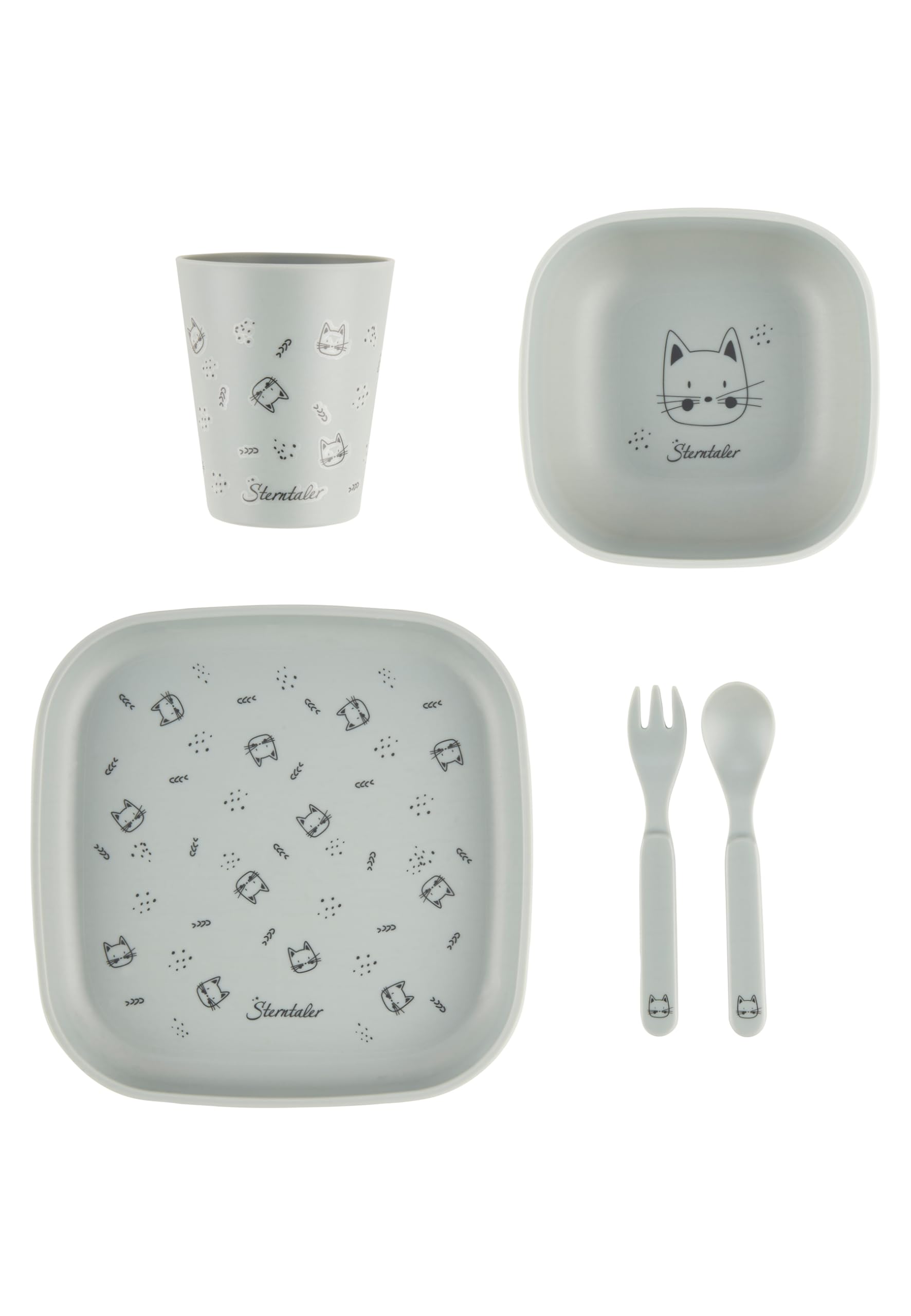 Sterntaler Set de vaisselle pour chat Lilly - Vaisselle pour bébé et enfant de forme carrée - Idéal pour nourrir et apprendre à manger de manière autonome - Vaisselle robuste en matériau de qualité