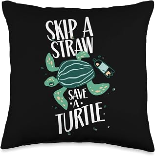 Seas Pollute Oceans Plastic Anti Skip A Straw Save A Turtle Sea Pollution Plastic Ocean Throw Pillow, 16x16, Multicolor