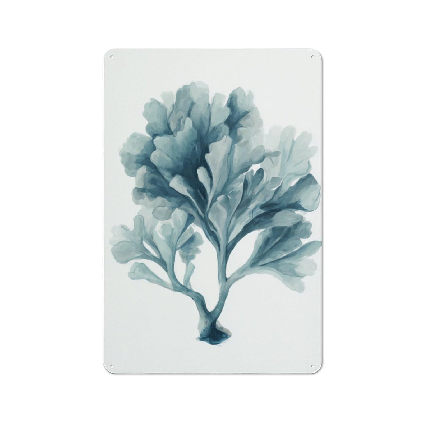 Jubonexis Watercolor A Light Blue Coral Tin Metal Signs Wall Art Decorations for Bar Pub Club Cafe Room Farmhouse White 30x20cm