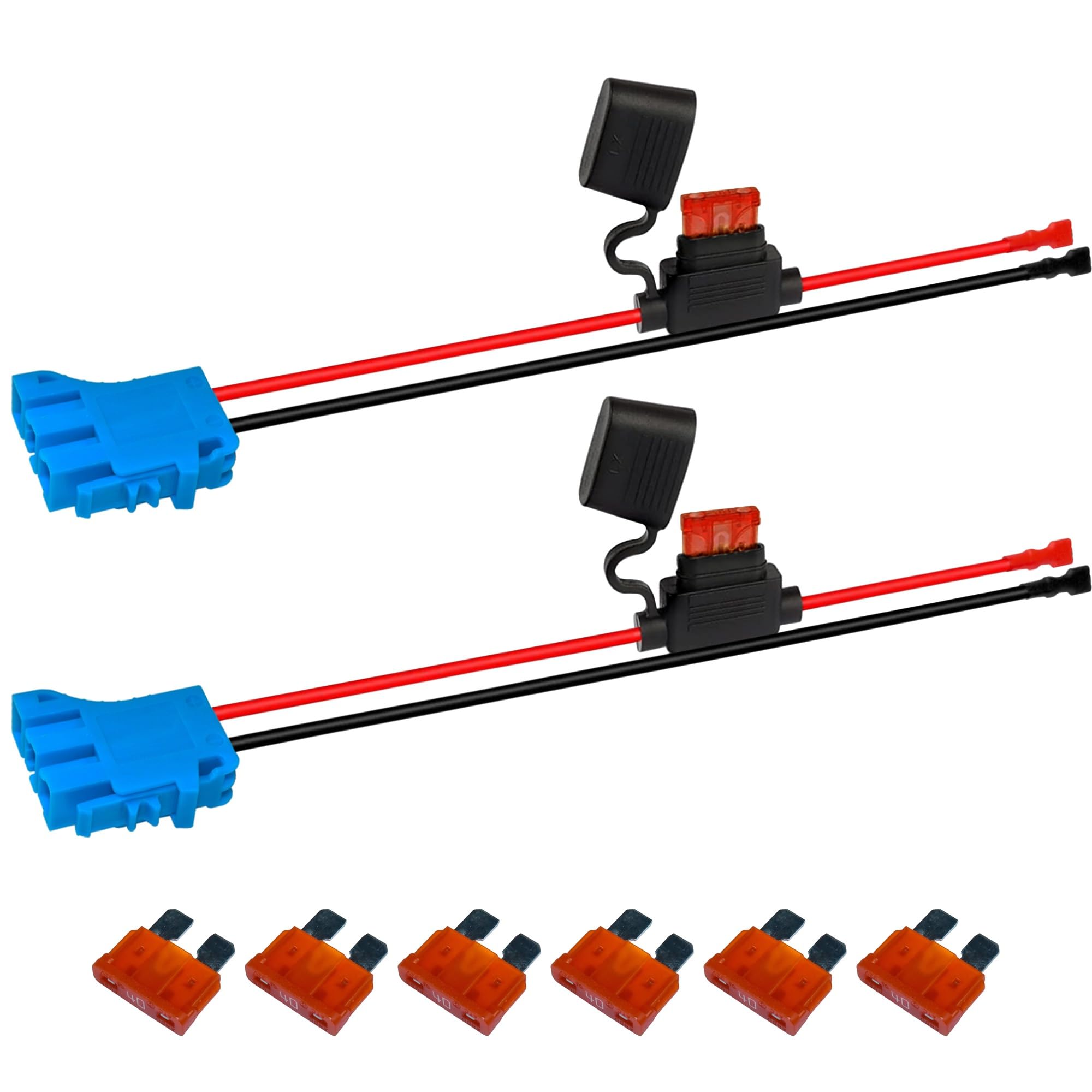 HQRP 2-Pack Wire Harness Connector Compatible with Peg-Perego 12-Volt SLA Battery Children Ride-on Car, Cable 12AWG Wire with 4-Pack Fuse, for Lithium LiFePO4 and Lead-Acid Batteries and Adapters