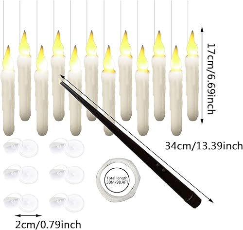 Miniatura 6 de Velas flotantes de Halloween con control remoto de varita mágica, decoraciones de Halloween, 12 velas cónicas colgantes sin llama de 6.7 pulgadas,