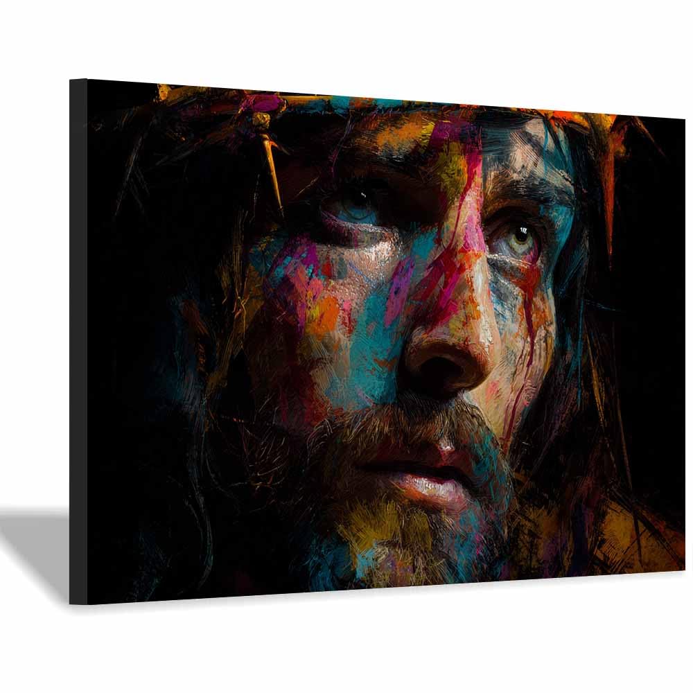 ZAMAEIU Jesus Art Pictures Posters Prints Colorful thorns face Religious Paintings, Wall Decor for Church,Prayer Room,Christians, Schools, Hospitals(multicolored)-30x50cm Framed