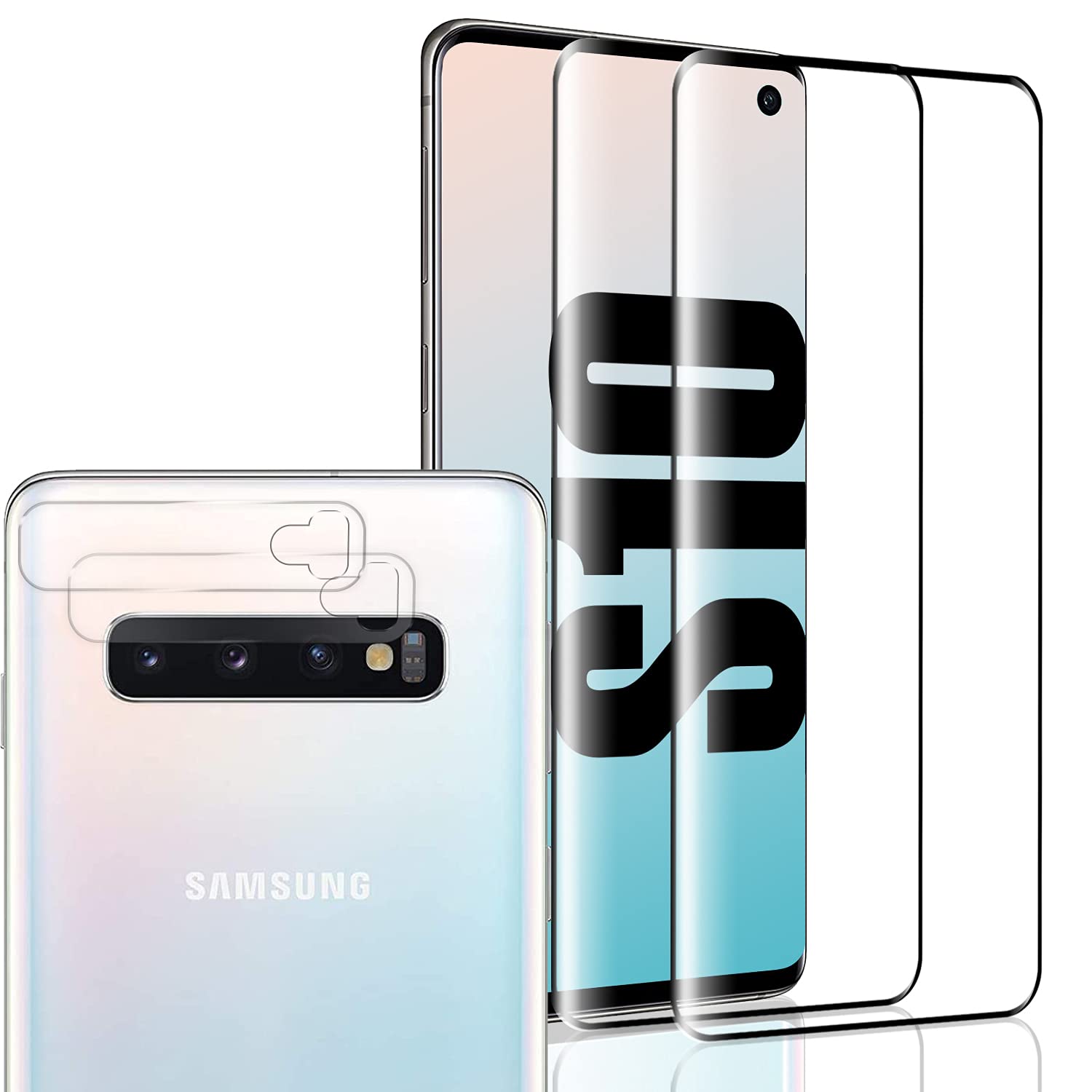 [2+2] Pieces Screen Protector Compatible with Samsung Galaxy S10, 6.1 inch HD Tempered Glass Film and Camera Lens Protector, 9H Protector - Support Fingerprint Unlock - for Galaxy S10