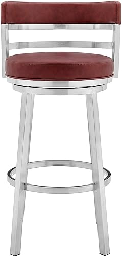 Miniatura 26 de Armen Living Madrid - Taburete giratorio de 30 pulgadas de altura de barra de cuero sintético gris moderno y acero inoxidable cepillado para Gris y
