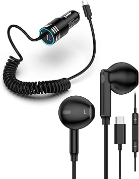 16e Super Fast Car Charger USB C with Wired Earbuds USB C