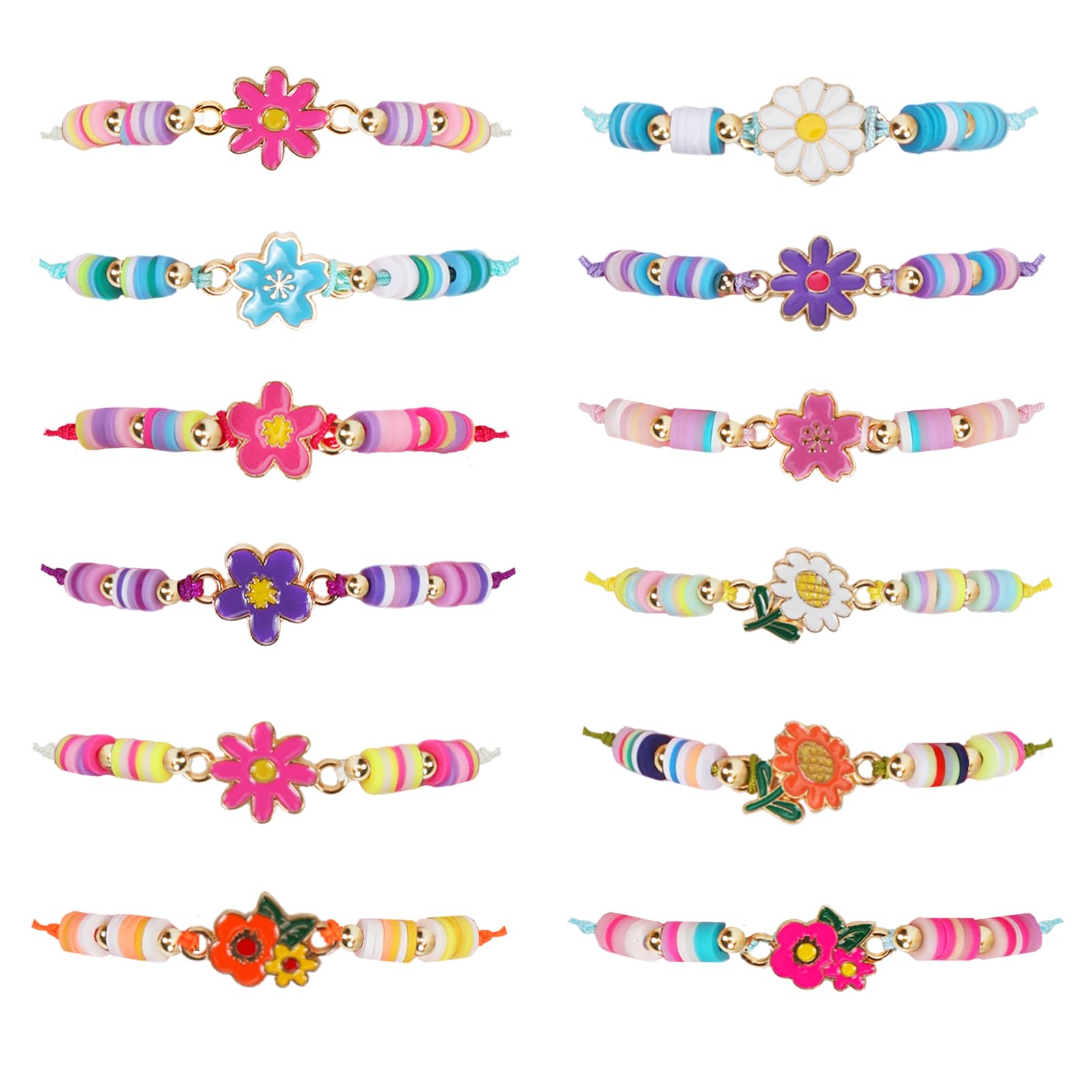 Capaneus Blume Freundschaftsarmbänder - 12 Stück Einstellbare Geflochtene Armbänder,Bracelet für Mädchen und Kindergeburtstage(Fleur)