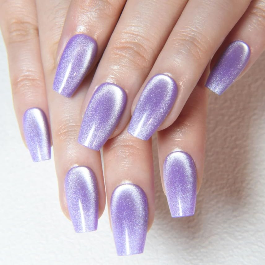 evpct Violet Purple Cat Eye Coffin Press on Nails Square Medium, ...