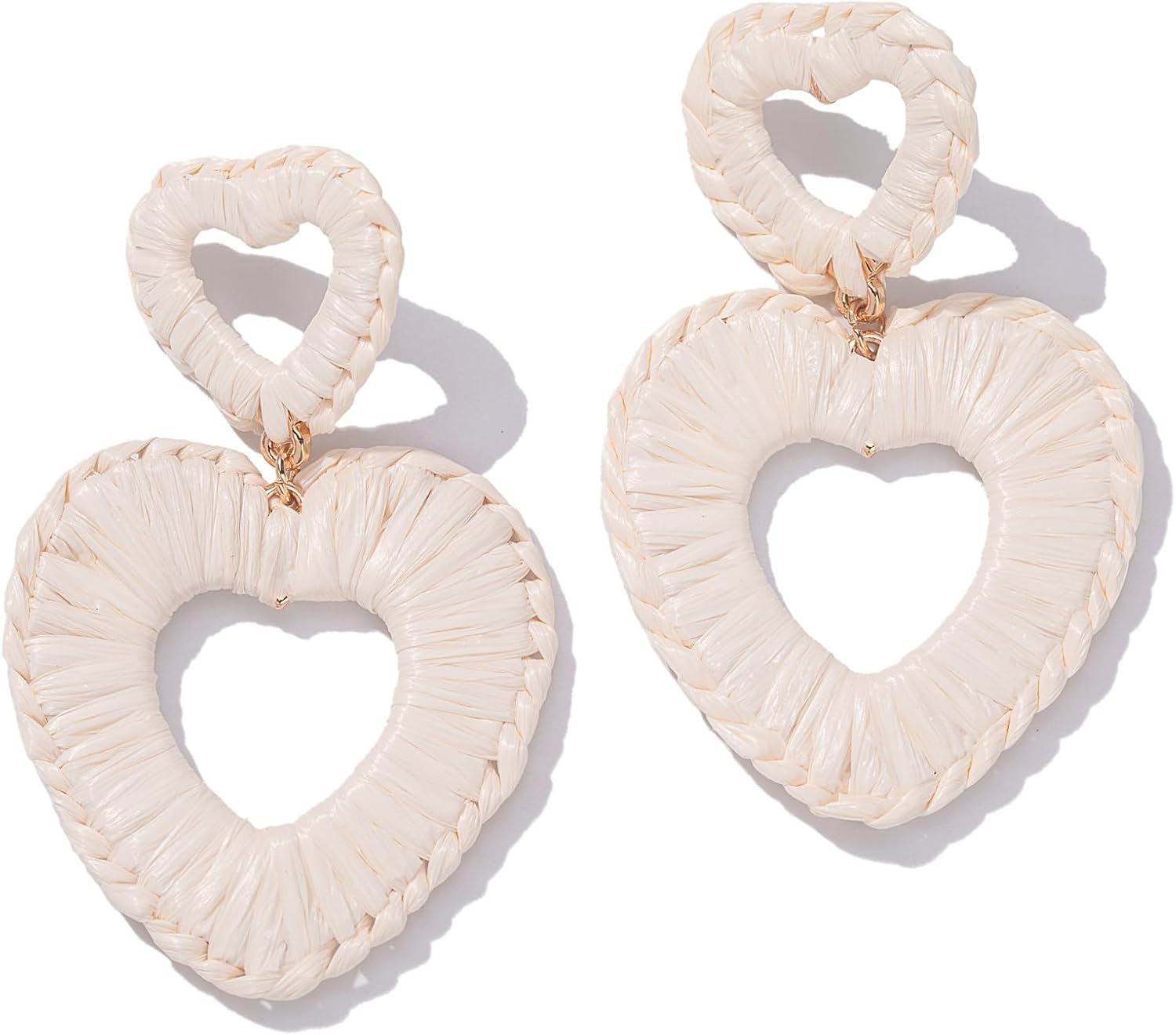 Heart Raffia Earrings Cute Dangle Boho Earrings Statement Handmade Summer Love Jewelry for Women