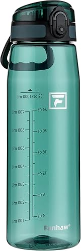 Fanhaw Botella de agua Tritan de 32 onzas con tapa para beber, transparente, sin BPA, ligera, boca ancha, a prueba de fugas, perfecta para gimnasio,