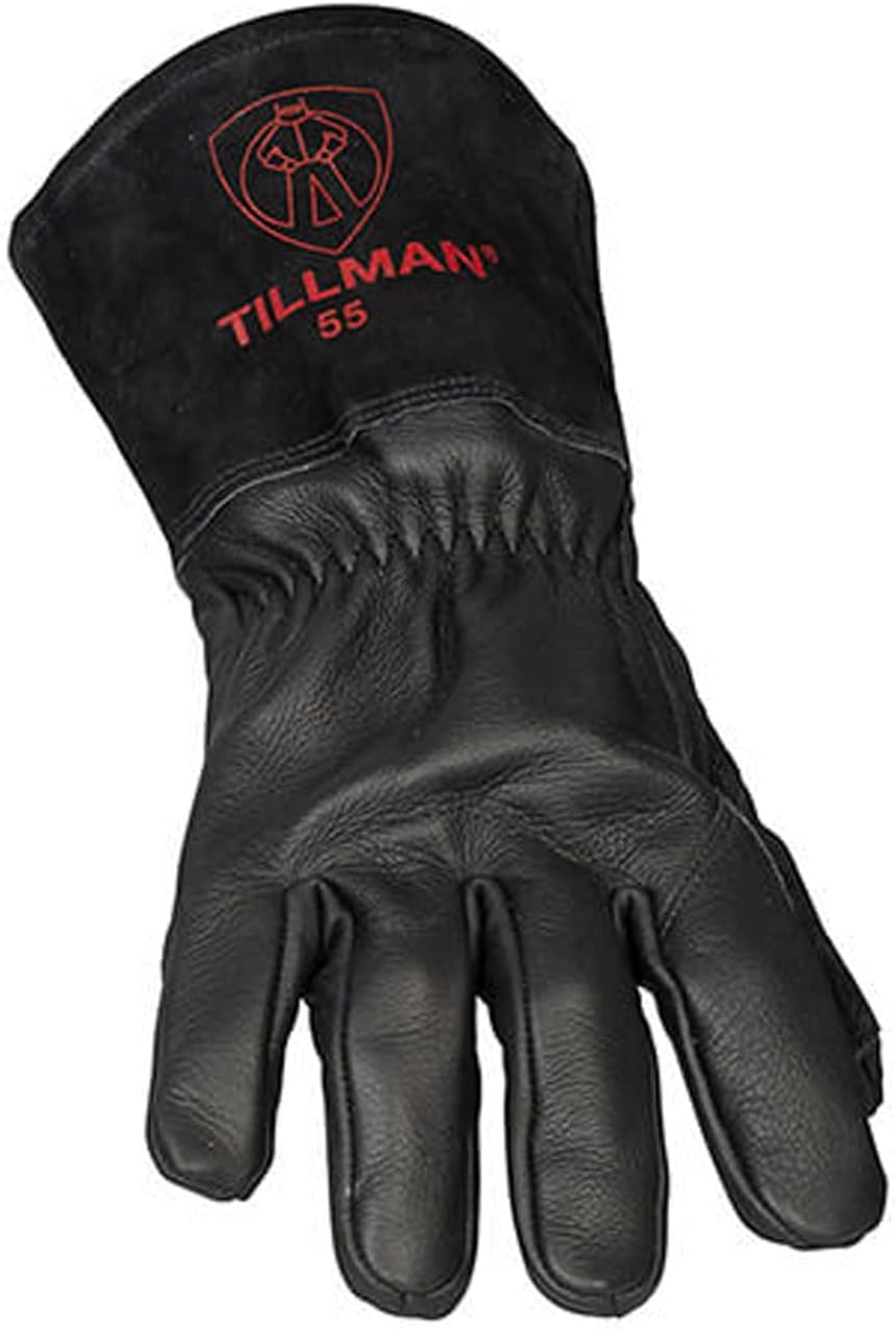 Tillman 55 Onyx Black Top Grain/Split Cowhide MIG Welding Gloves, Medium