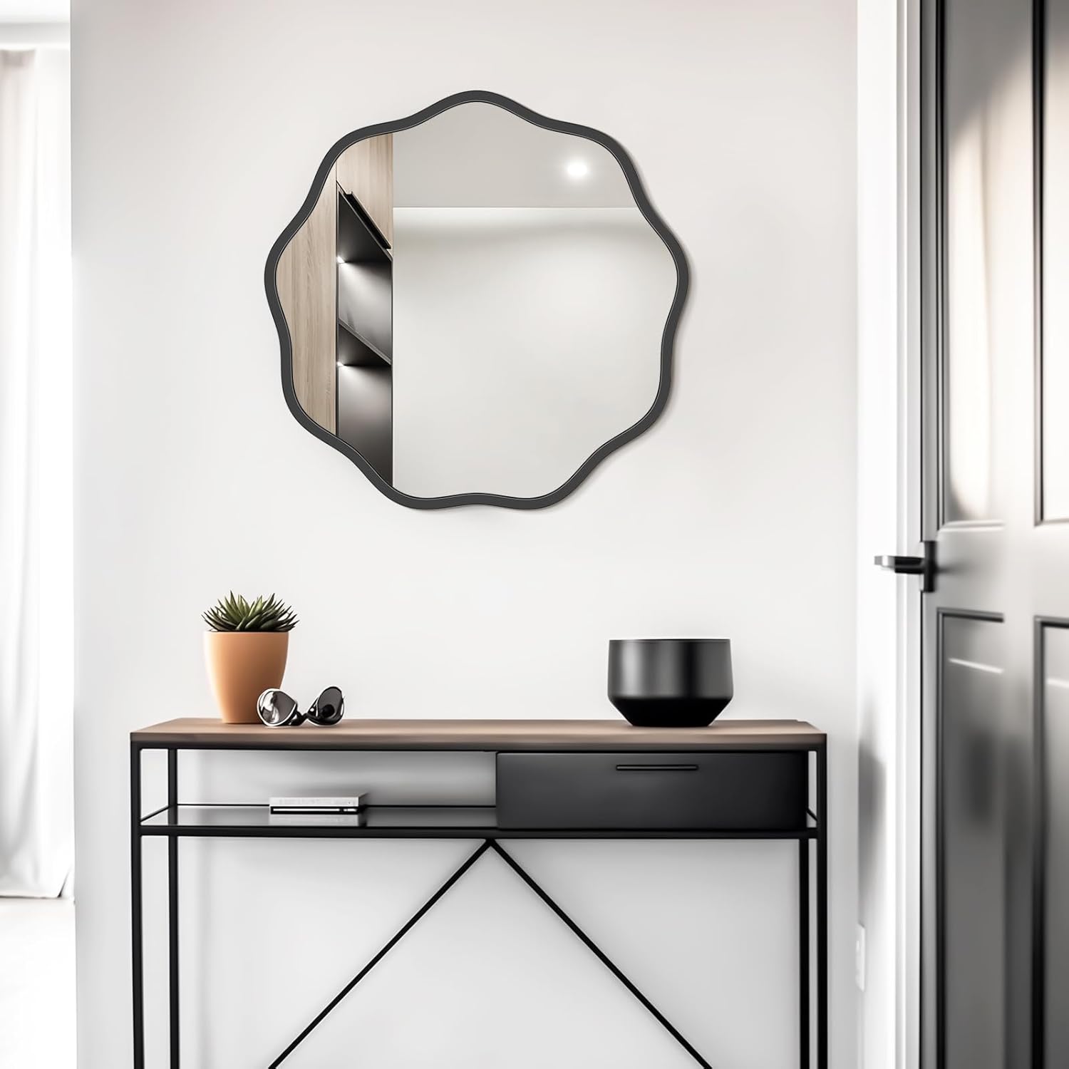 WallBeyond Round Wavy Mirror for Wall Decorative 20 inch, Modern Round Mirror Aluminum Frame for Bathroom Bedroom Living Room Home House Office Entryway, Black - Image 3