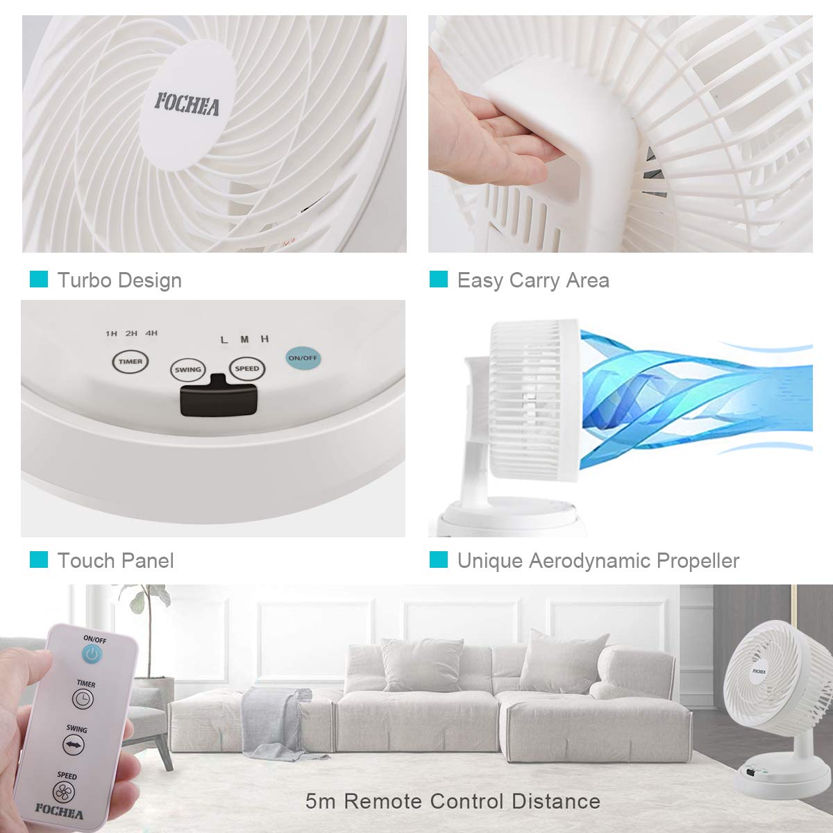 FOCHEA Air Circulator Cooling Fan, Desk Fan Quiet Cooling Fans Turbo