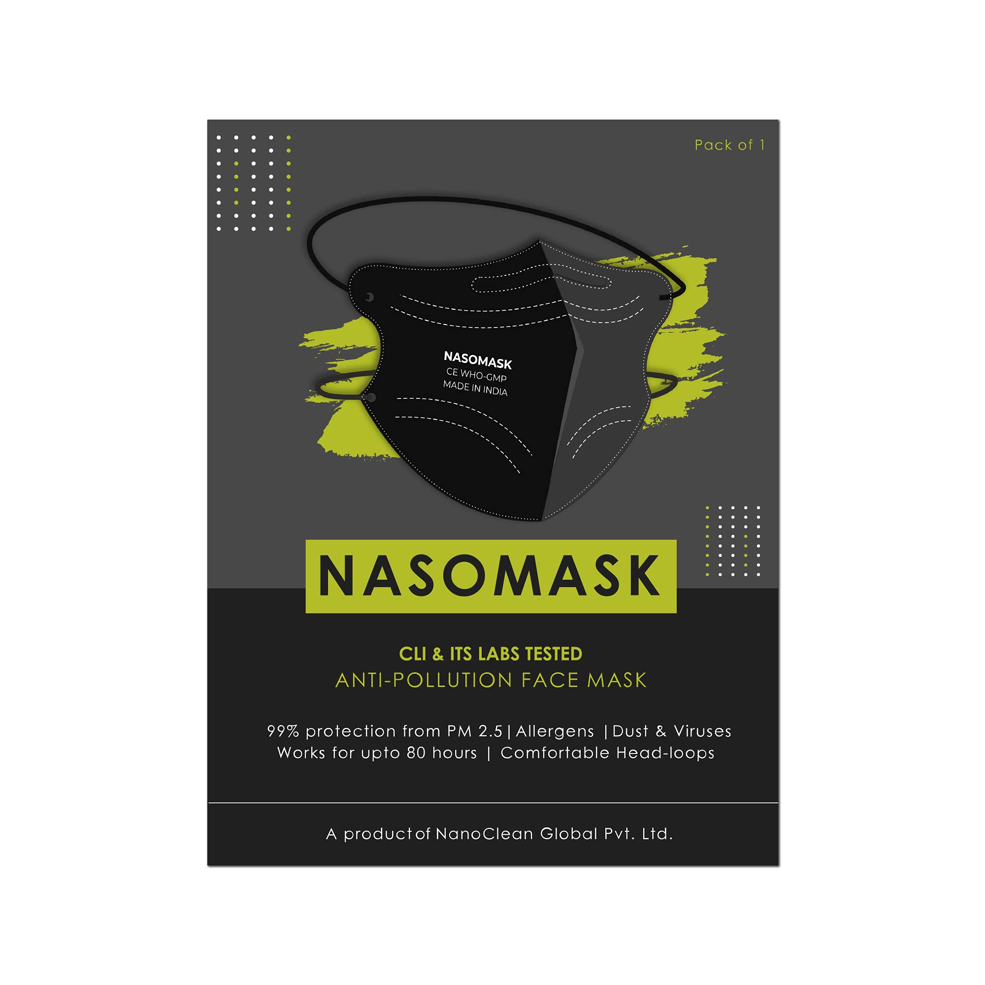 NANOCLEAN N95 Anti Pollution Nasomask with Protective soft and comfortable 5 layer filtration Face Mask with headloop for Men and Women(Black-Pack Of 06) (B08WJ8CB4R) Amazon Price History, Amazon Price Tracker