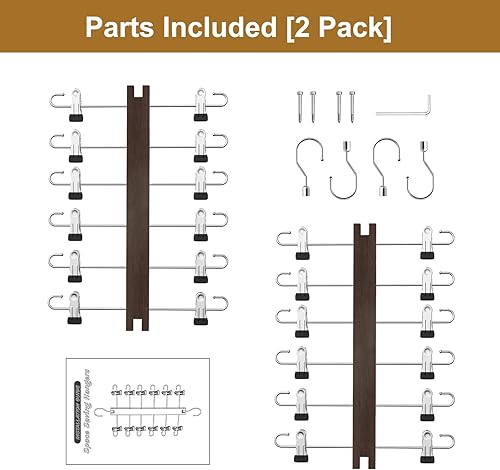 Miniatura 6 de FITNOVO Perchas para faldas con clips, madera de haya europea, paquete de 2 perchas para pantalones que ahorran espacio, organizador de armario para