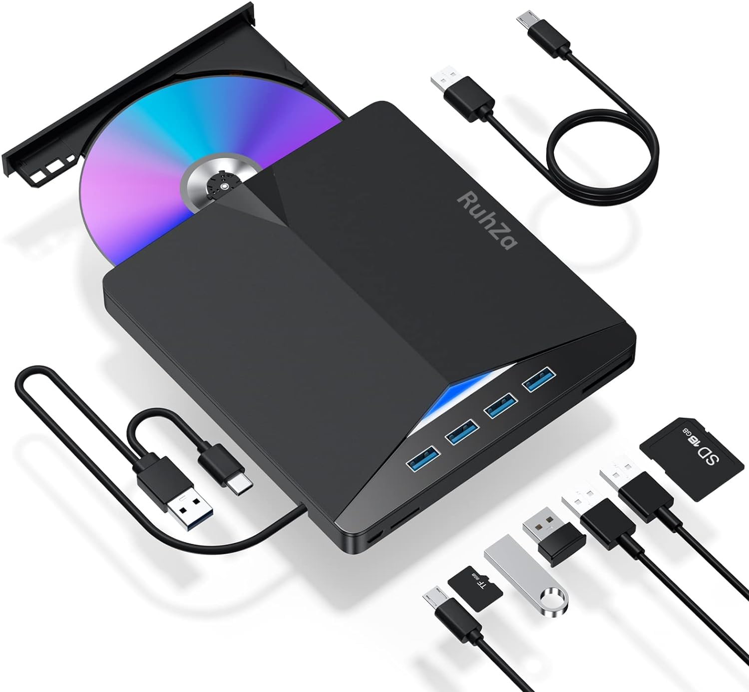 RuhZa External CD/DVD Drive for Laptop - 7 in 1 USB 3.0 DVD Player for Laptop, CD ROM Disk Drive Portable CD/DVD Burner Compatible with Laptop, Desktop PC, Windows 11/10/8/7, Linux, Mac OS Black (RTD) (B0DB8PLKHQ) Amazon Price History, Amazon Price Tracker