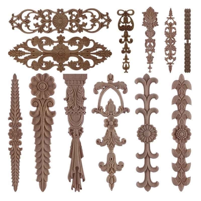 CHENJIAHAO 1 Stück Geschnitzte Wellenblumen-Onlay-Aufkleber for Ecken, Wohnmöbel, Türdekoration, Kunsthandwerk, dekorative Holzleiste, geschnitztes Holz, dekorative Holzleiste(SM14-6-50)
