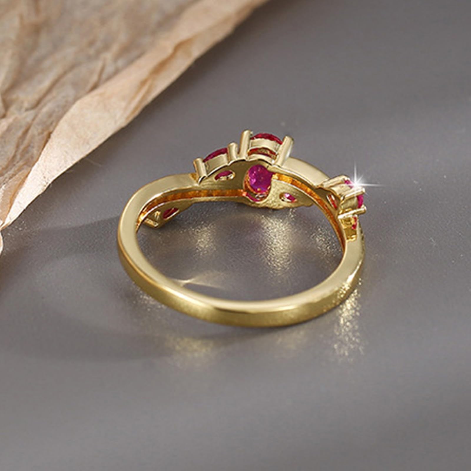 Anillo de oro amarillo de 9 K/14 K/18 K, oro auténtico, para mujer, anillos de boda con rubí cultivado en laboratorio de 0,6 quilates