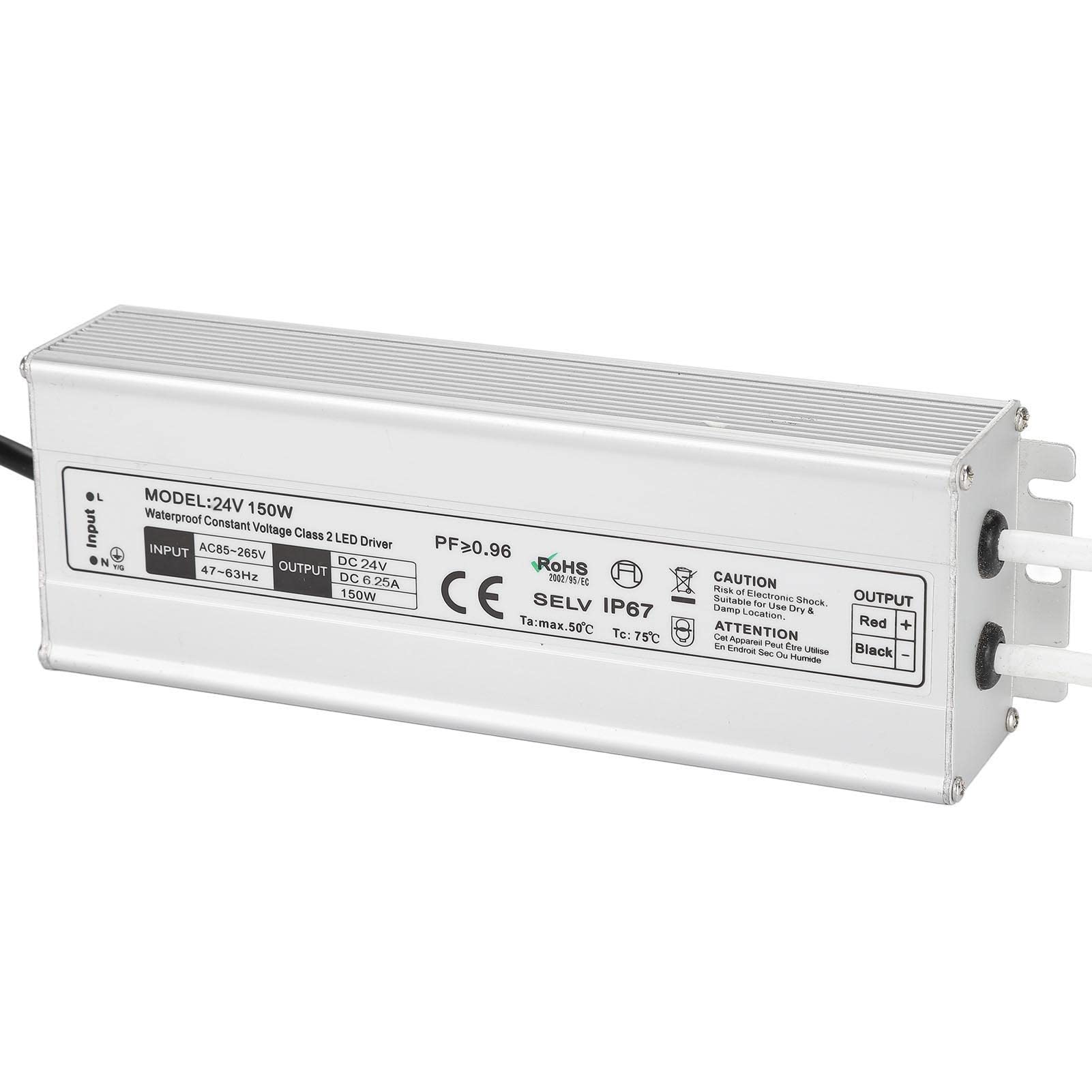 Driver LED 150W 12V/24V Impermeabile IP67 Trasformatore LED Alimentatore LED da 85~265V AC a 12V/24V DC Uscita a bassa tensione per luce LED, Computer Project, Industrial, Luce esterna(Spine UE-24V)
