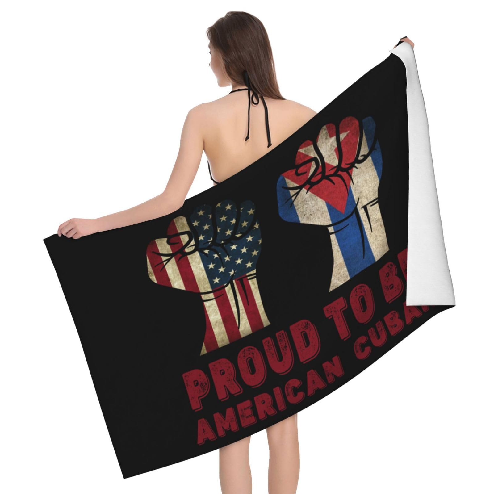 HLBSDM Microfiber Proud to Be Cuban America Flag Beach Towel Quick Dry Soft Sand Free Beach Towels for Pool Swim Beach Lightweight Thin Towels