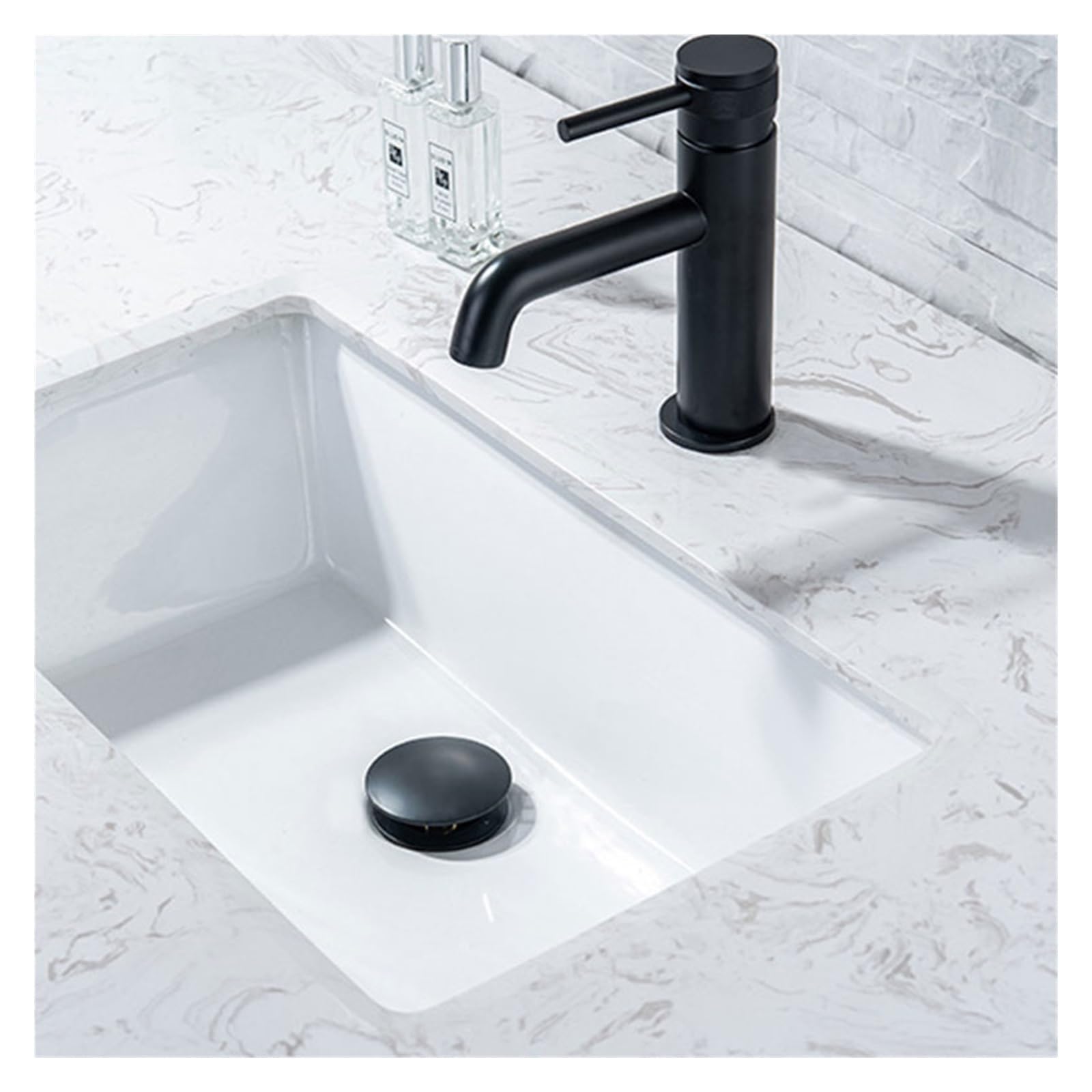 Sifone a Bottiglia Rotonda in Ottone con Scarico a Scomparsa, Kit Tubo di Scarico sifone for lavabo Regolabile in Altezza (Nero) (Color : Pop-up with Overflow)