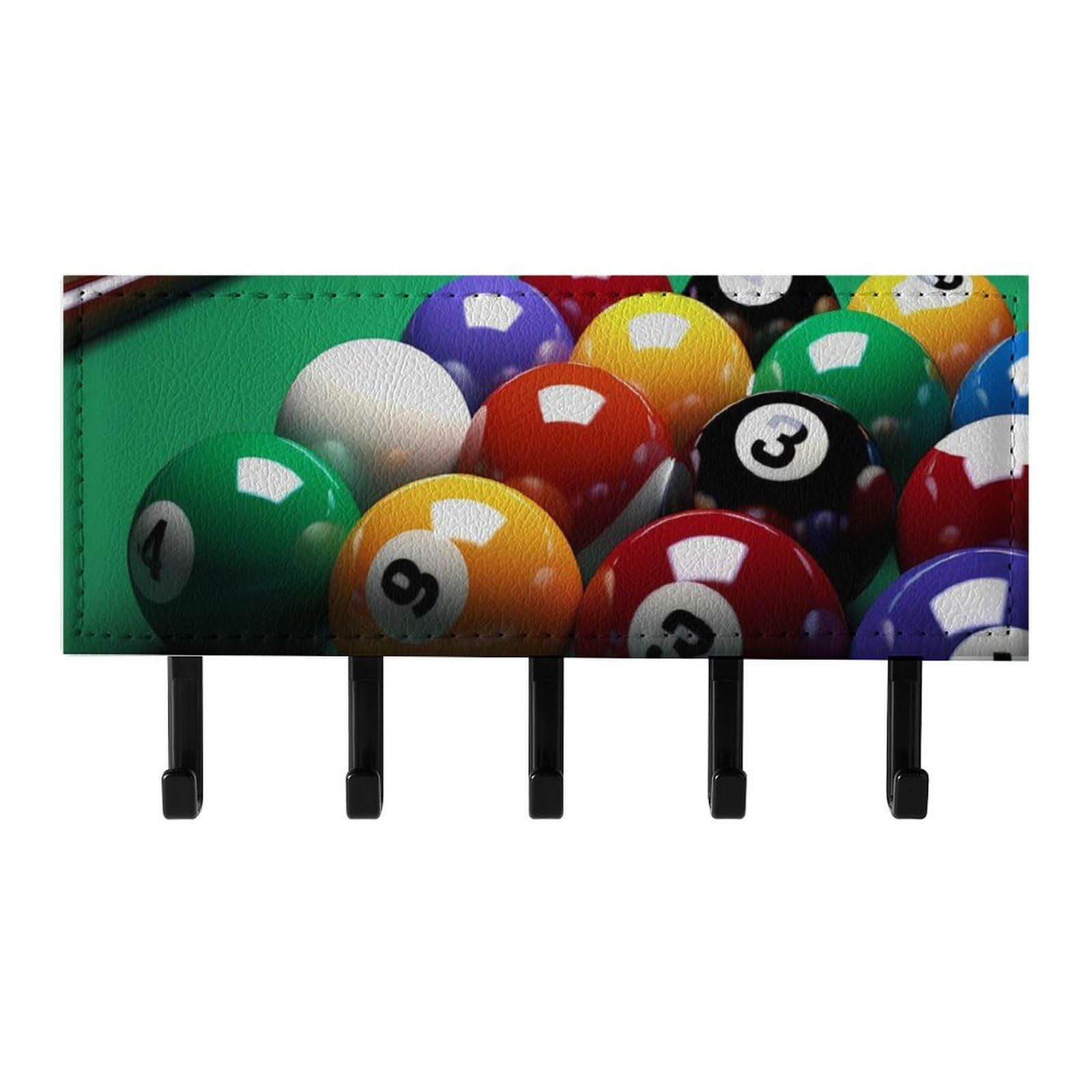 QMNLKH Billiards Wall Mounted Key Rack for Home, No Drilling Key Holder with 5 Hooks, Self Adhesive Keys Chain Organizer for Hallway, Keys Hanger Shelf for Office, Doorway Black