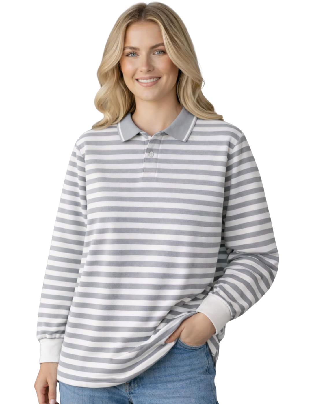 Women’s Striped Polo T-Shirt | Full Sleeves | Collared Casual Cotton Tee | Regular Fit Top-M7713-picture-22