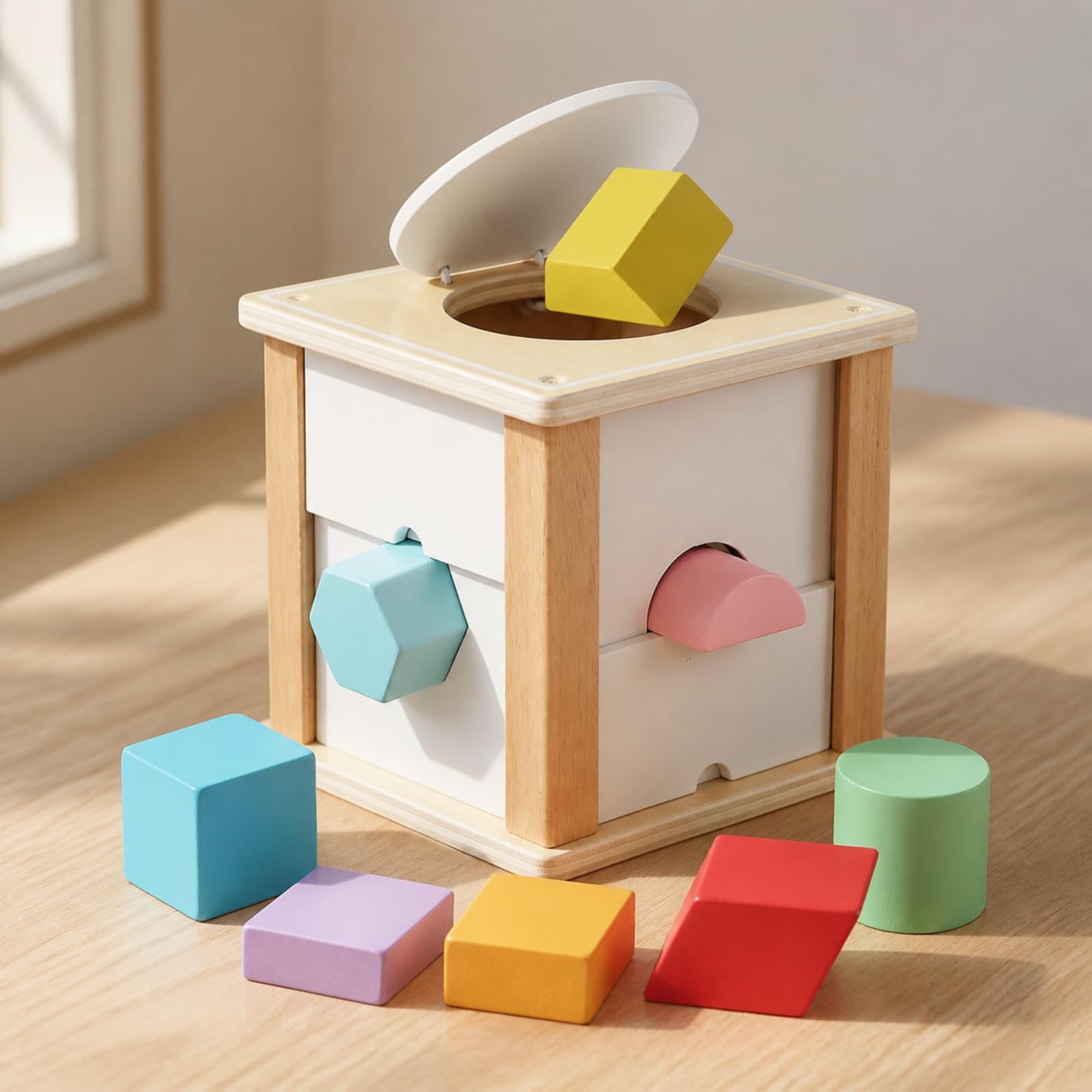 Cubo con Blocchi Colorati | Bordi Arrotondati e Levigati, Cubo Classificatore di Forme, Sicuro, per Casa, Asilo, Scuola Dell'infanzia