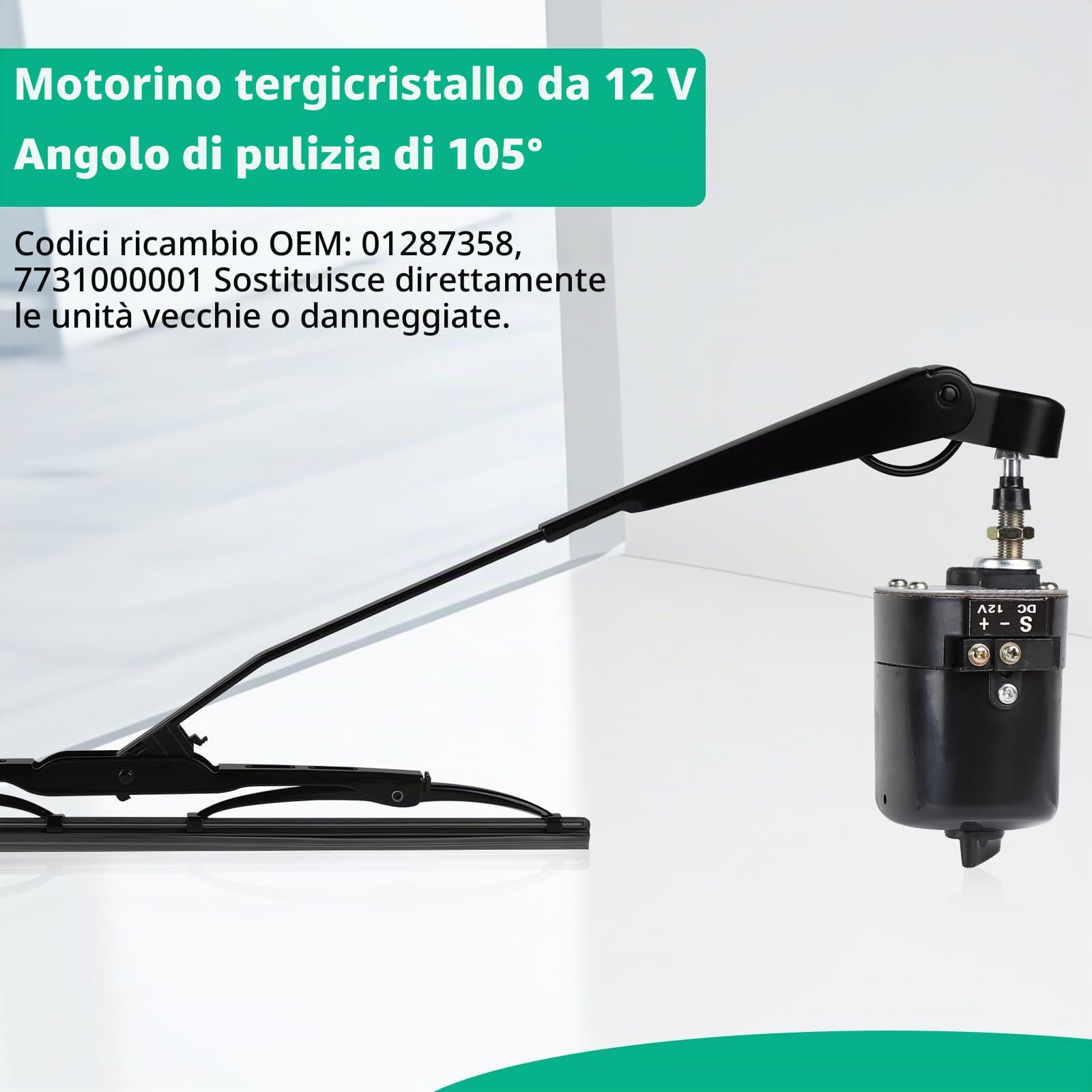 SWAWIS Motore Tergicristallo Universale 12V con Braccio e Lama 105° di Oscillazione Compatibile con Trattori, Jeep e Altri Veicoli