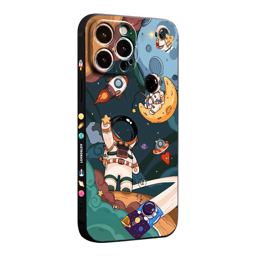 WOFOLE Compatible with iPhone 15 Pro Case for Boys Girls Cute Cartoon Astronaut Rocket Design Aesthetic Shockproof Designer Cool Phone Case for iPhone