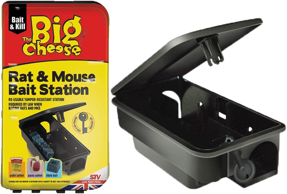The Big Cheese Rat and Mouse Bait Box Safe Control of Rat Poison and Mouse Poison, Black The Big Cheese Rat and Mouse Bait Box Safe Control of Rat Poison and Mouse Poison, Black