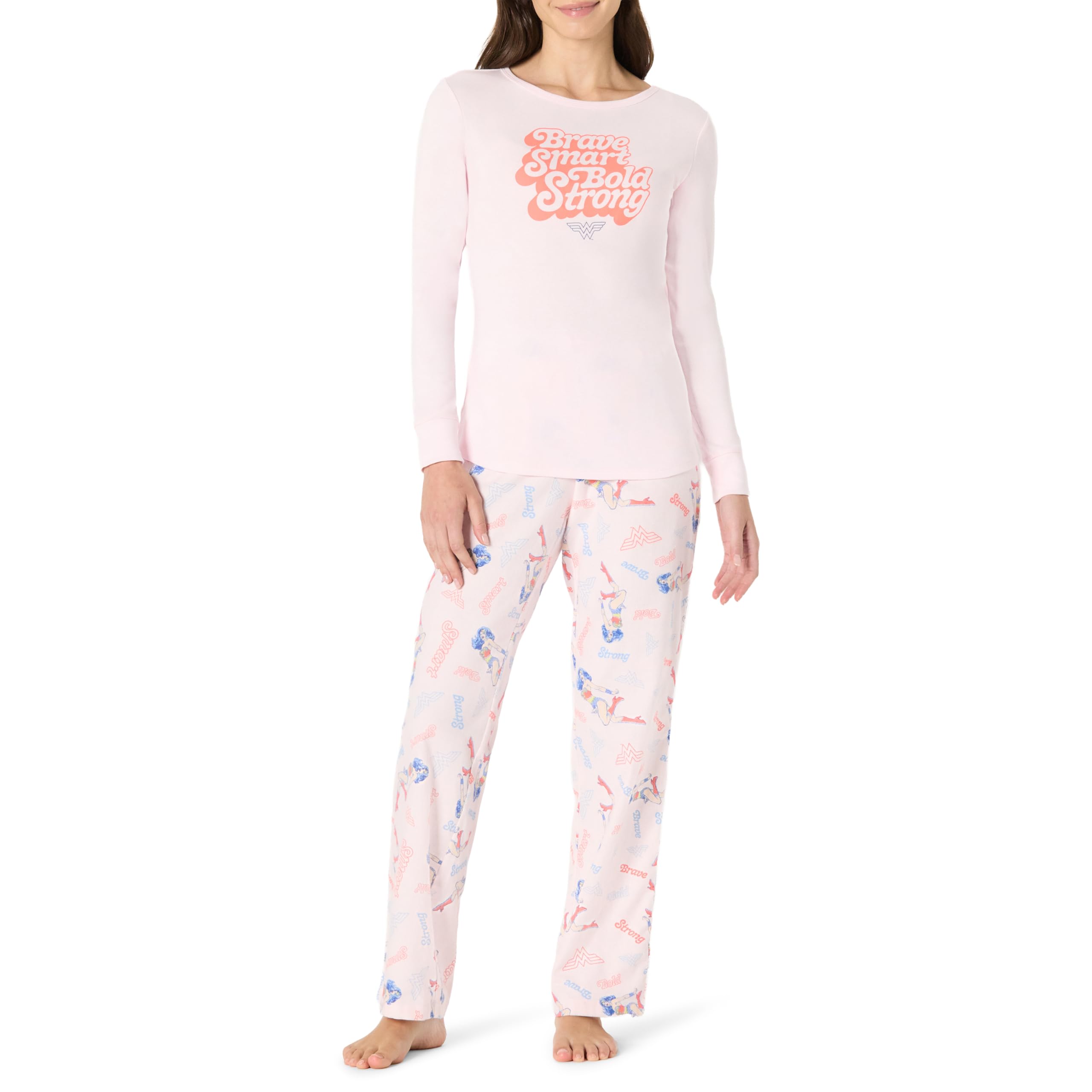 Amazon Essentials Harry Potter - DC Comics - Looney Tunes Women's Flannel Pajama Sleep Sets, Wonder Woman Pose, Medium