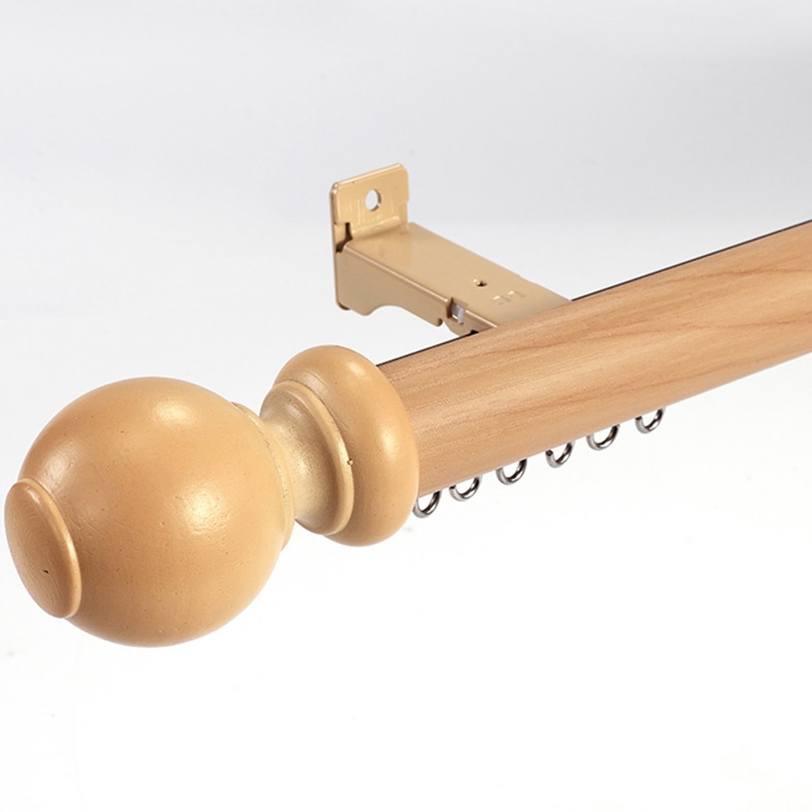 Tringle à rideaux en bois robuste – Imitation pluie et rail droit de séparation de pièce avec extrémités décoratives pour salon et chambre à coucher
