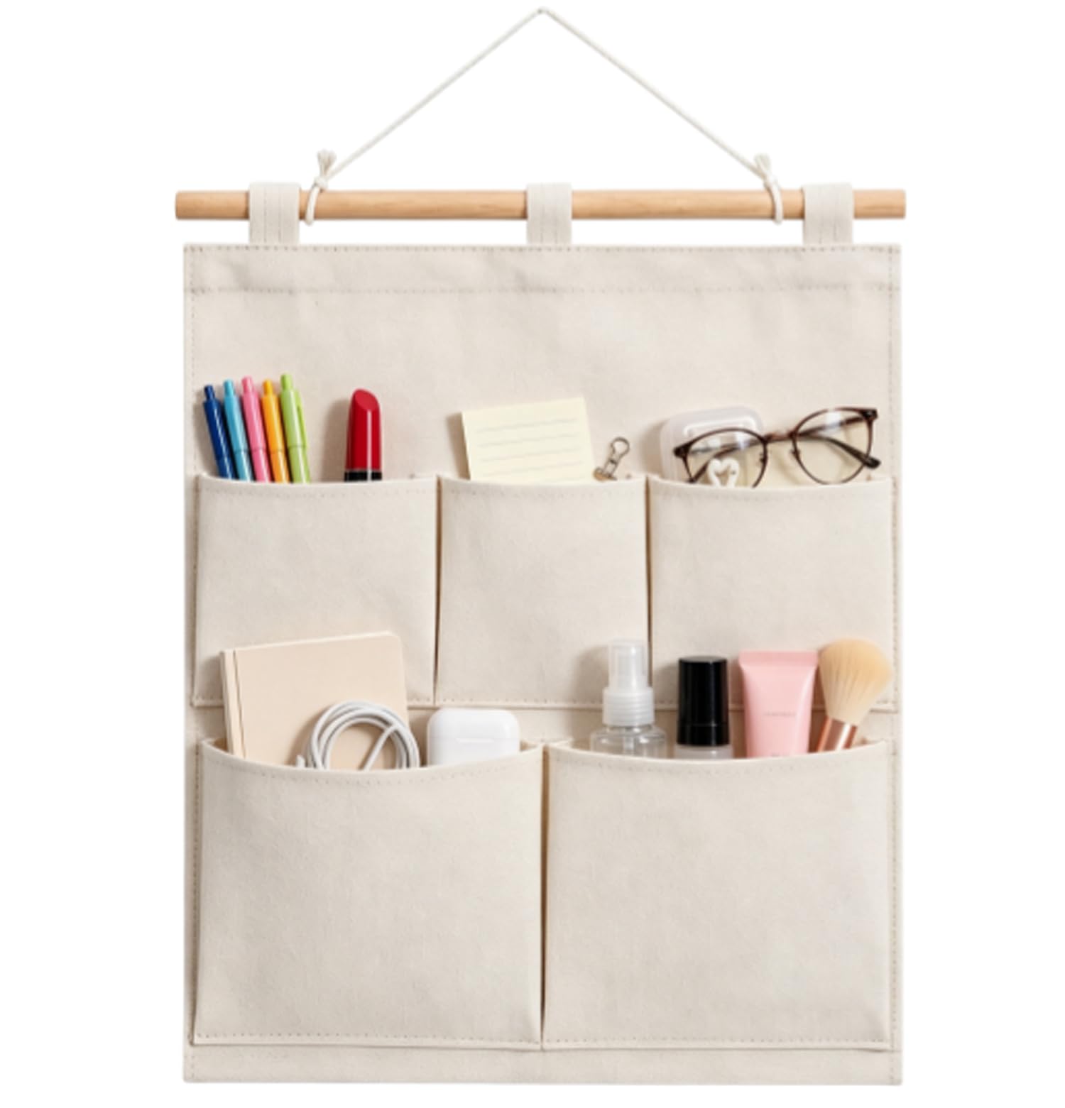 KINGREE Aufbewahrungstaschen für Zeitschriften, Wandtür, Schrank, Hängeaufbewahrung, Organizer (5 Taschen-Natur)