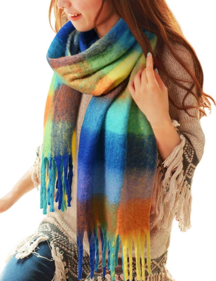 Voqeen Schal Damen Mode Lange Karierte Poncho Halstuch für Frauen Wraps Chunky Überdimensionale Winter Warm Wrap Schal für Damen