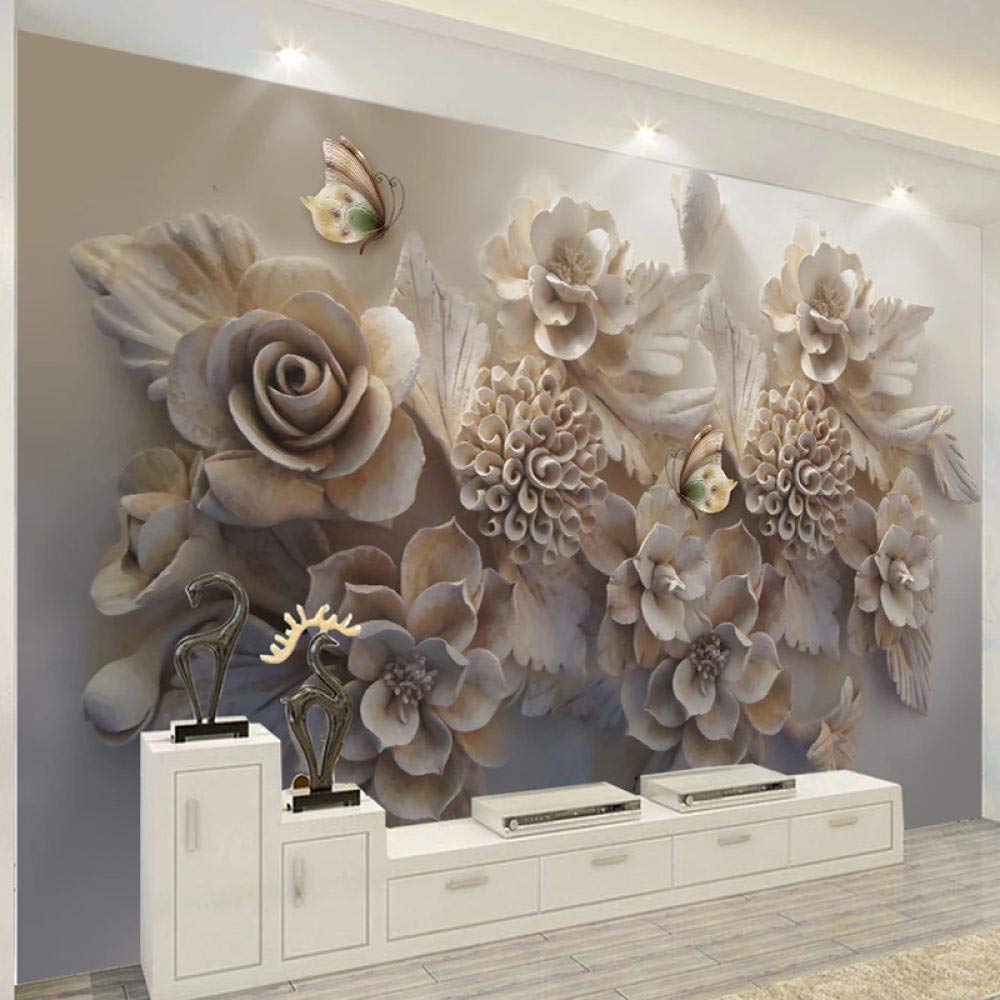 Papier peint 3D style européen rétro à motifs fleurs et papillon en format 400x280cm