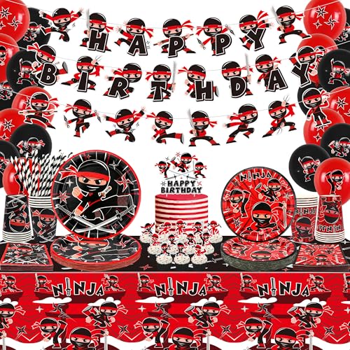 Décoration de fête d'anniversaire Samouraïs avec bannière Happy Birthday, vaisselle, nappe et ballons, karaté, Warrior Master Party Supplies pour garçons...