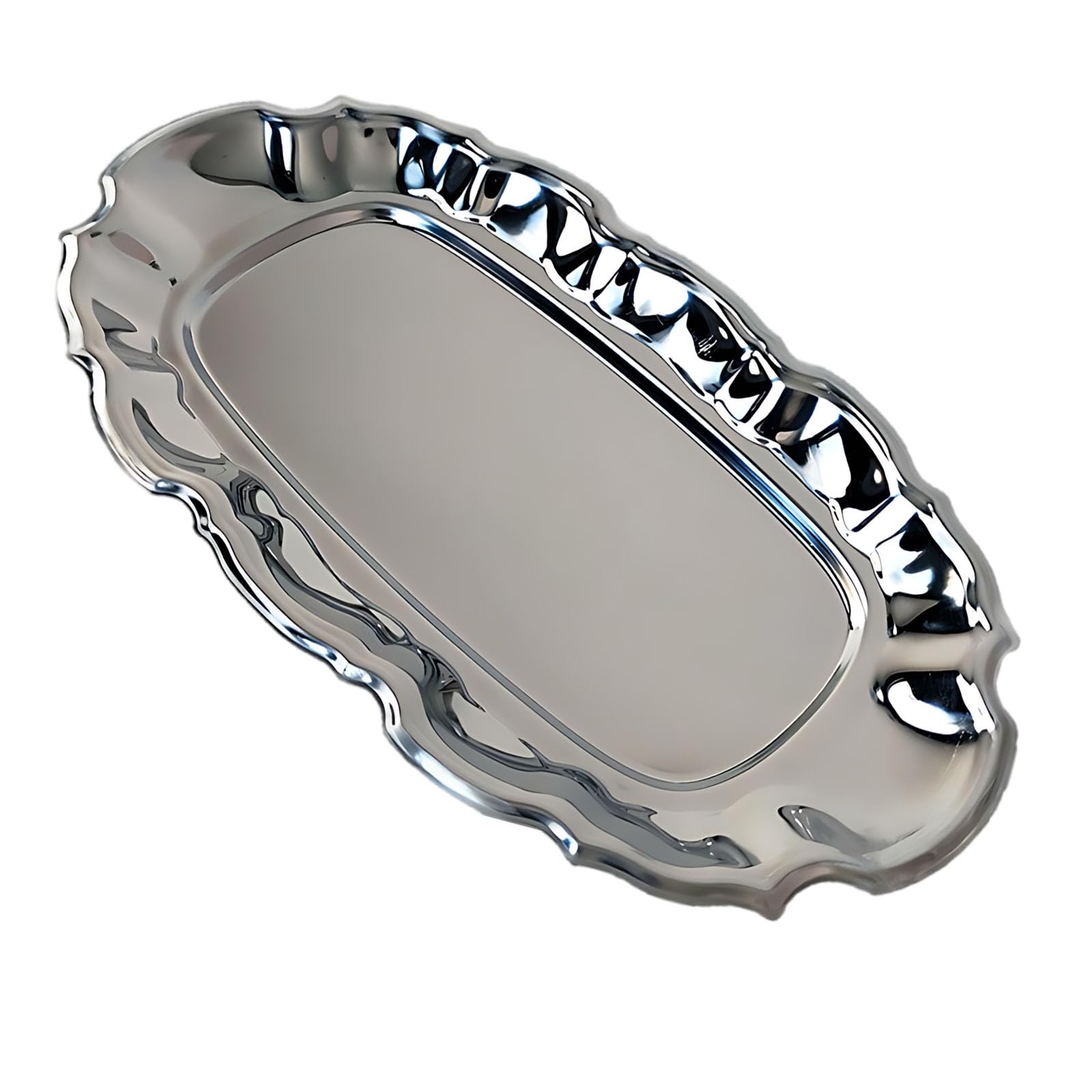 Packool Silver Stainless Steel Vintage Jewelry Tray, Detail Photography Props, Color, French Style Perfume Organizer Tray For Dresser, 9.8 In / 24.8 Cm Decorative Trinket Dish
