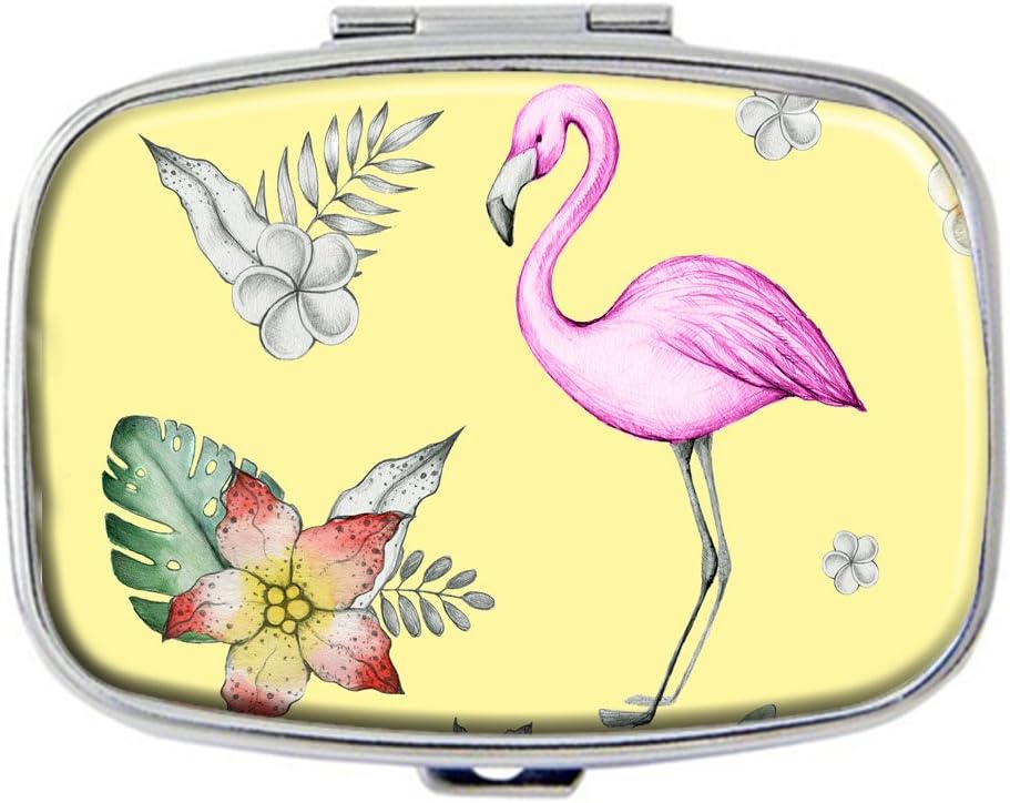 Custom Fashion Rectangular Pill Box Medicine Tablet Holder Wallet Organizer Pocket Case (Tropical Flamingo Palm Leaves Flowers)