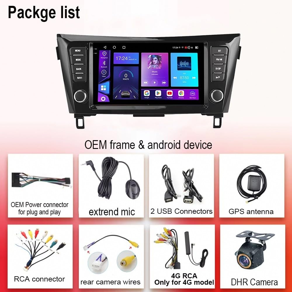 Radio Macchina Touch Screen per Nissan X-Trail 3 T32 Qashqai J11 2 2014-2020 Wireless Carplay Android Auto Stereo Auto Bluetooth Ips con Pantalla Táctil con Gps, 4 Nucleo 1G+32G
