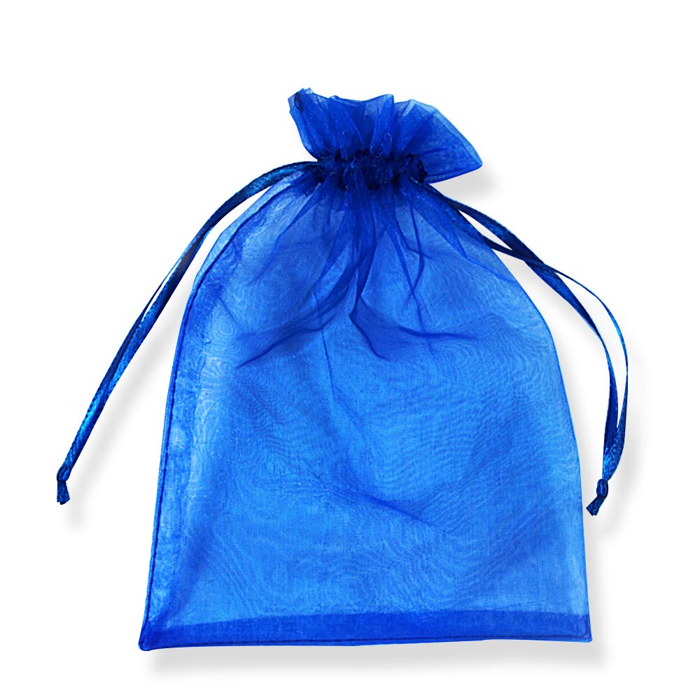 Plecupe Blue#4 100 Pcs 13X18cm (5X7 Inch) Transparent Organza Drawstring Bags, Pearl Jewelry Pouches Net Yarn Chiffon Wrapping Bags Ribbon Beam Pockets For Wedding Jewelry Candy Bags Packag