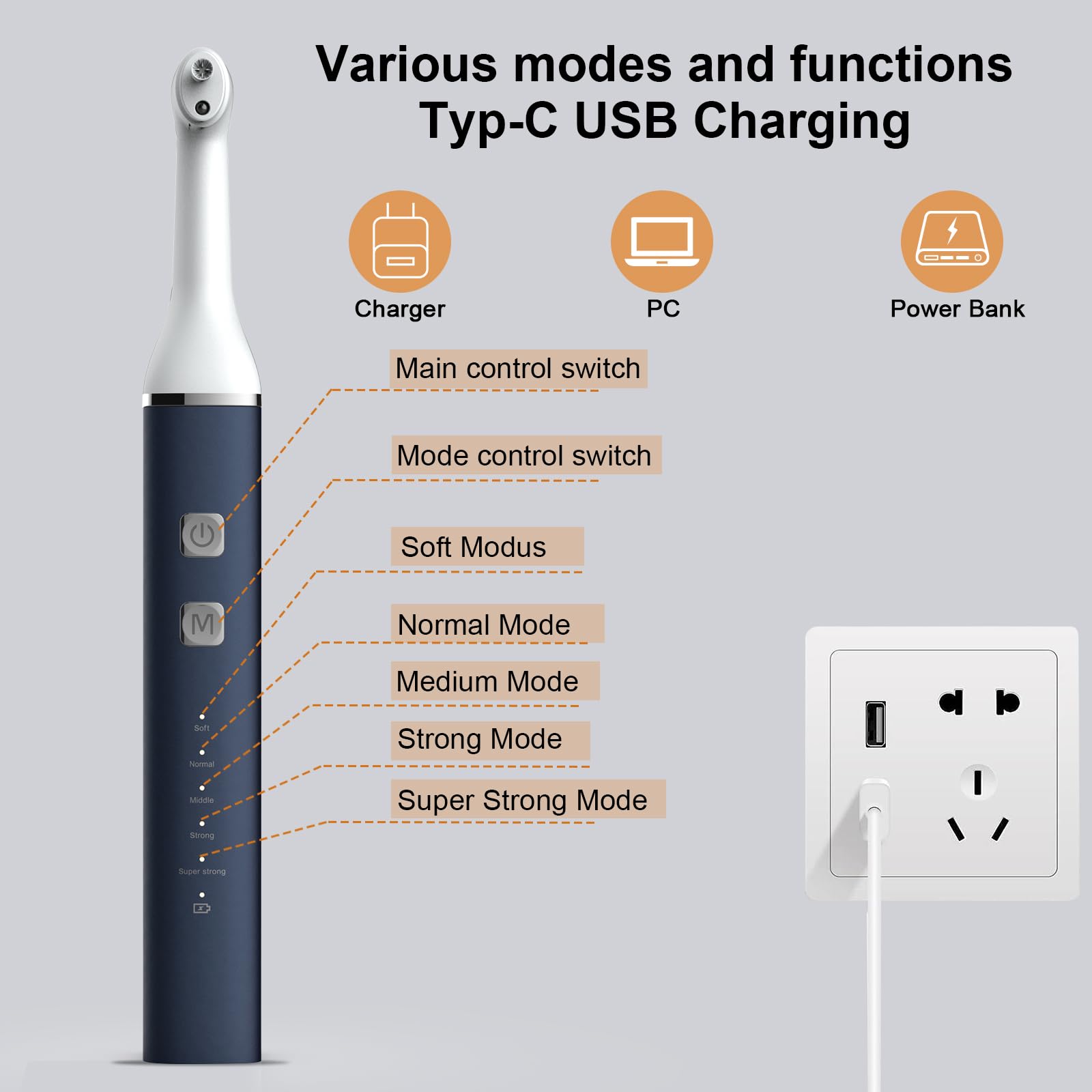 Pulidor de dientes y removedor de placa, herramientas de limpieza de dientes para limpieza y pulido de dientes, herramientas de limpieza dental para iluminar y pulir dientes con 5 cabezales de cepillo