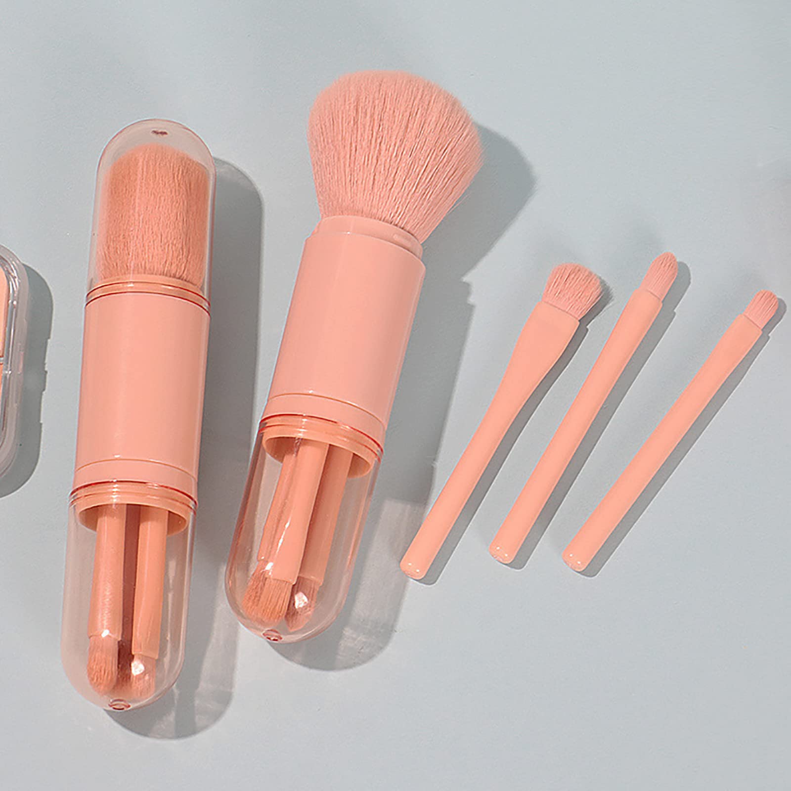 Pennello per Il Trucco, 4 in 1 Pennello Portatile da Viaggio Retrattile per Viso, Fard, Correttore, Ombretto Pennello per Fondotinta Cosmetici di Bellezza