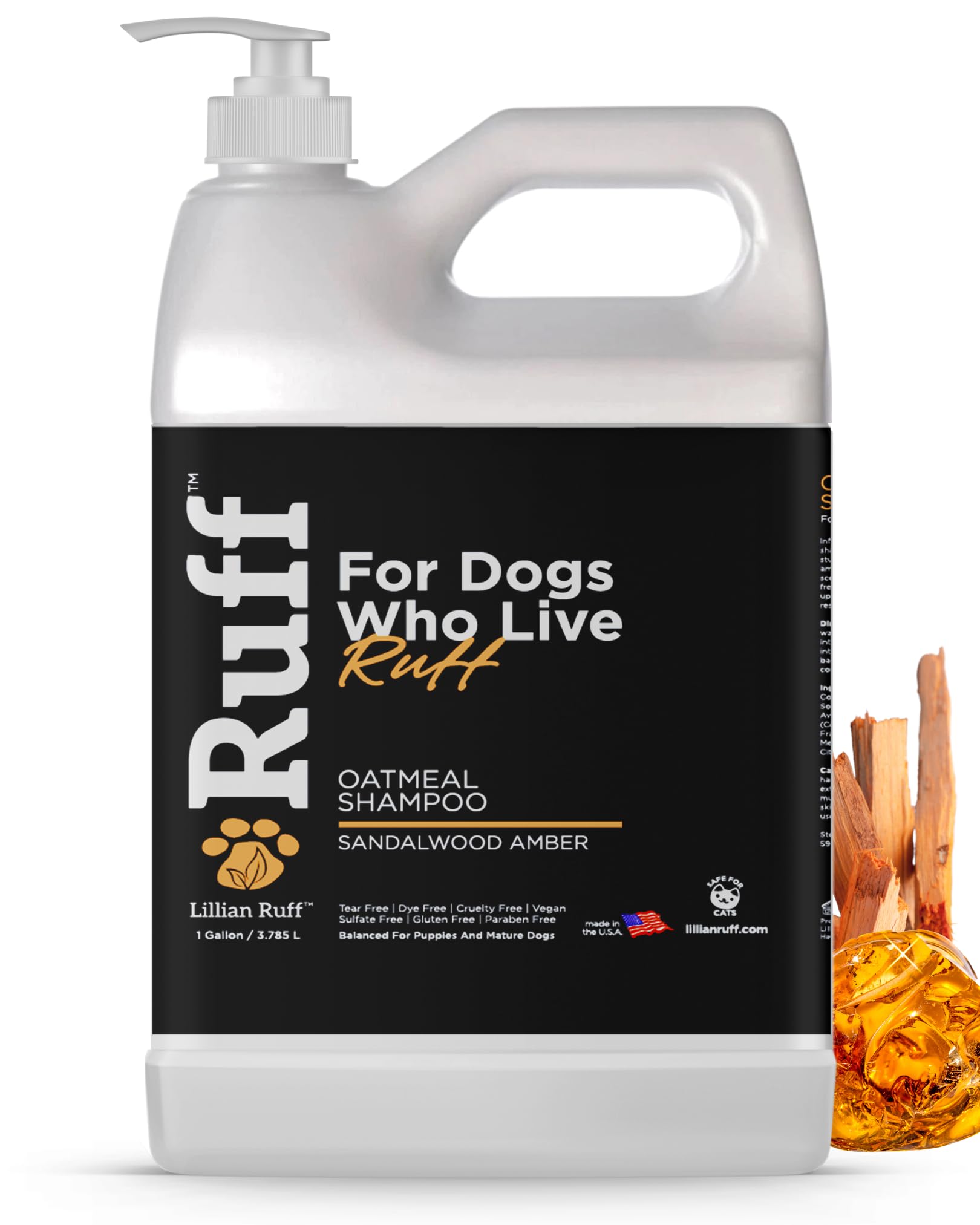 Ruff by Lillian Ruff Oatmeal Dog Shampoo Sandalwood Amber – Moisturizing Pet Shampoo with Aloe & Coconut Oil – Relieves Itching, Hot Spots & Odor –
