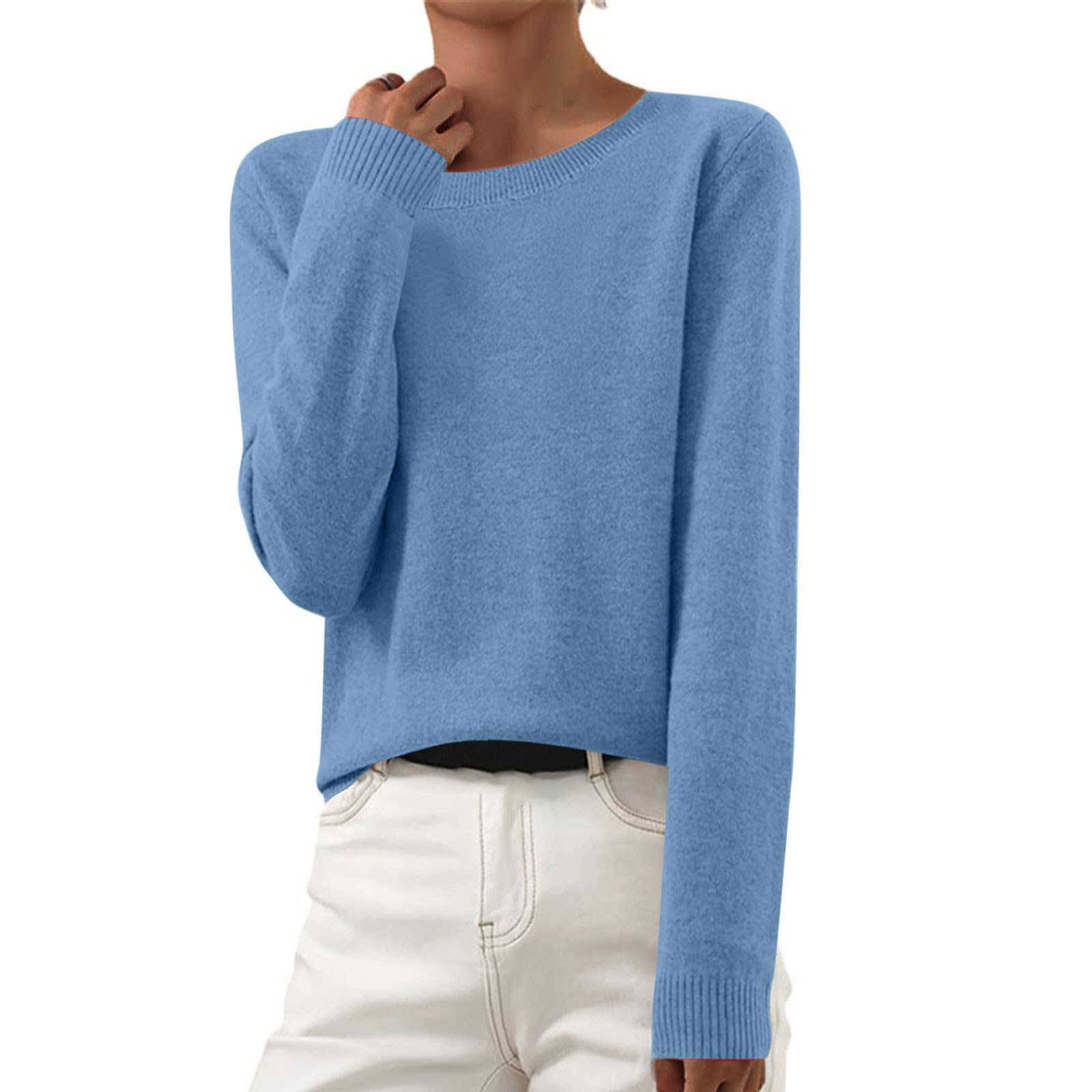 Cashmere Sweaters for Women Crewneck Knitted Warm Pullover Lightweight Long Sleeve Elegant Soft Fall Top Sweater