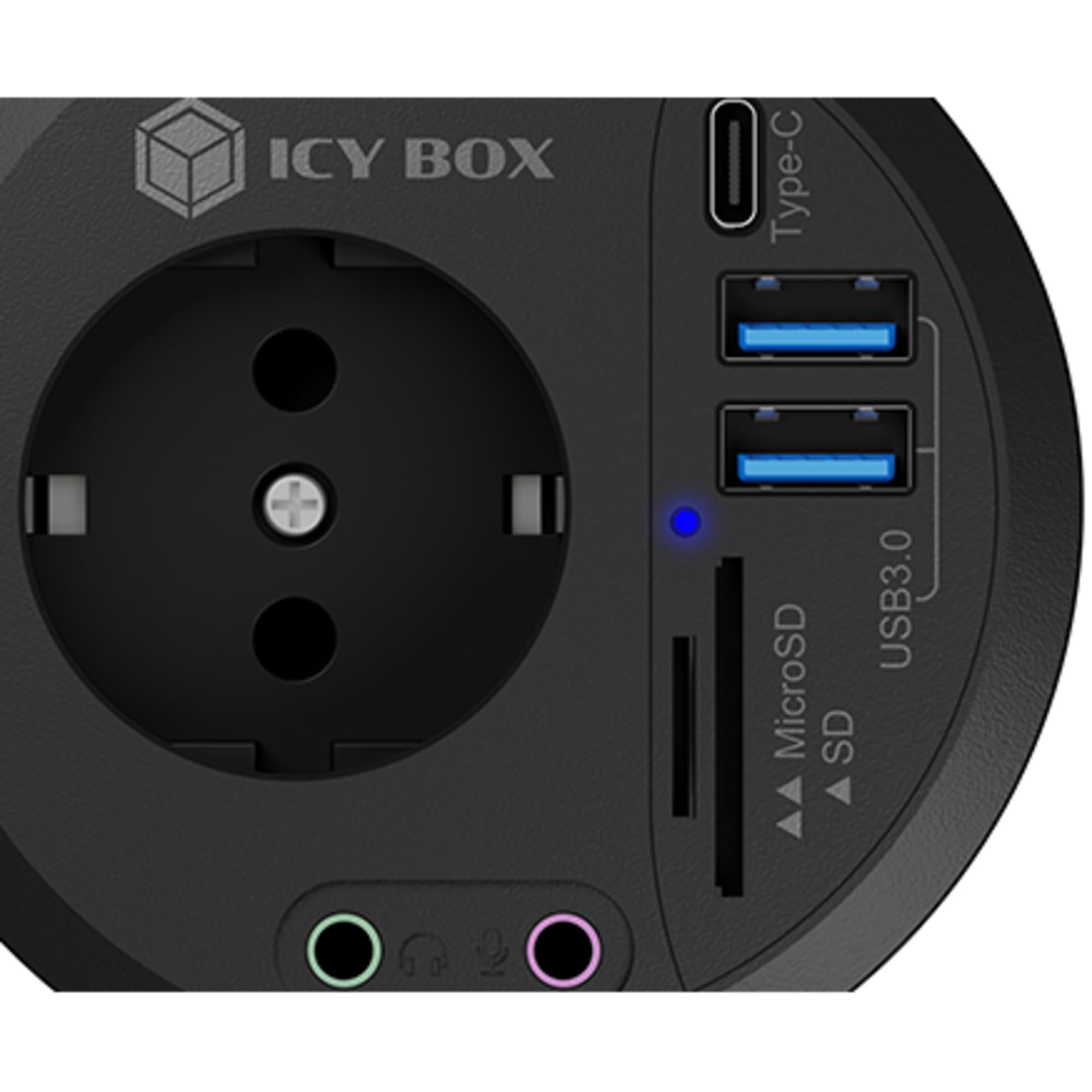 ICY BOX Table Hub with SD/microSD Card Reader 2X Type-A USB-C 2X 3.5mm Audio IB-HUB1430-CR 80mm
