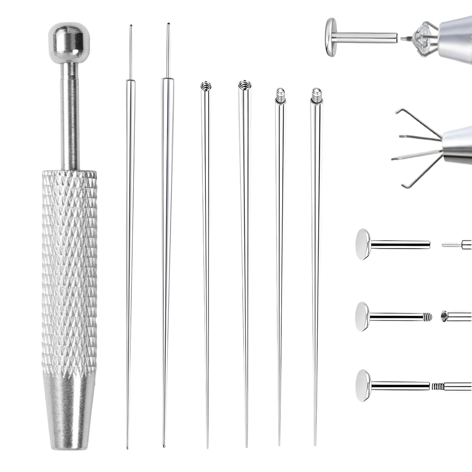7 piezas Set de pinzas para piercings, Piercing Nymora, kit de inserción sin rosca de acero inoxidable, Accesorios de Piercing para Oreja y Nariz