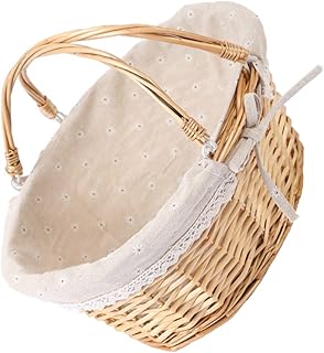 STOBOK Ręcznie Tkany Kosz Wiklinowy Kosz Piknikowy Koszyk Kwiat Magazynowy Kosz Z Kremową Podszewką I Uchwyt Dekoracyjny Kasetowy Kosz Do Podróży Kemping (Mały)