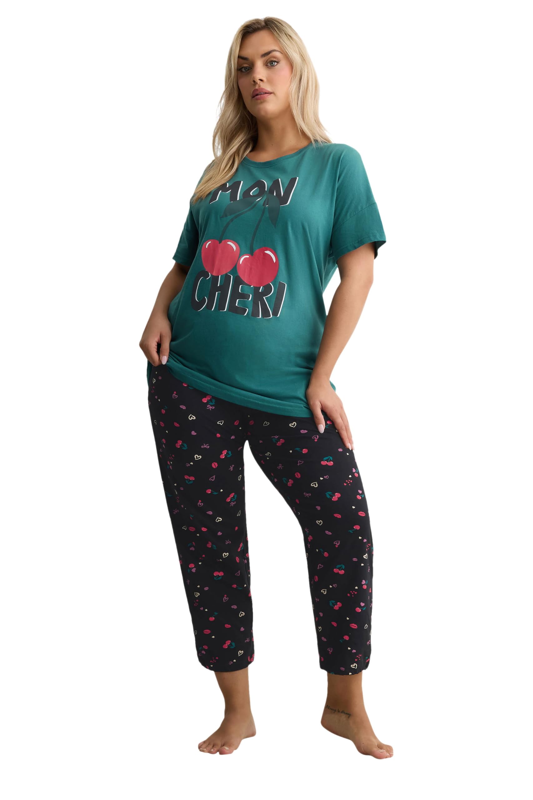 Yours Women's Multicolor 'Mon Cheri' Pyjama Set | Size: 22/24