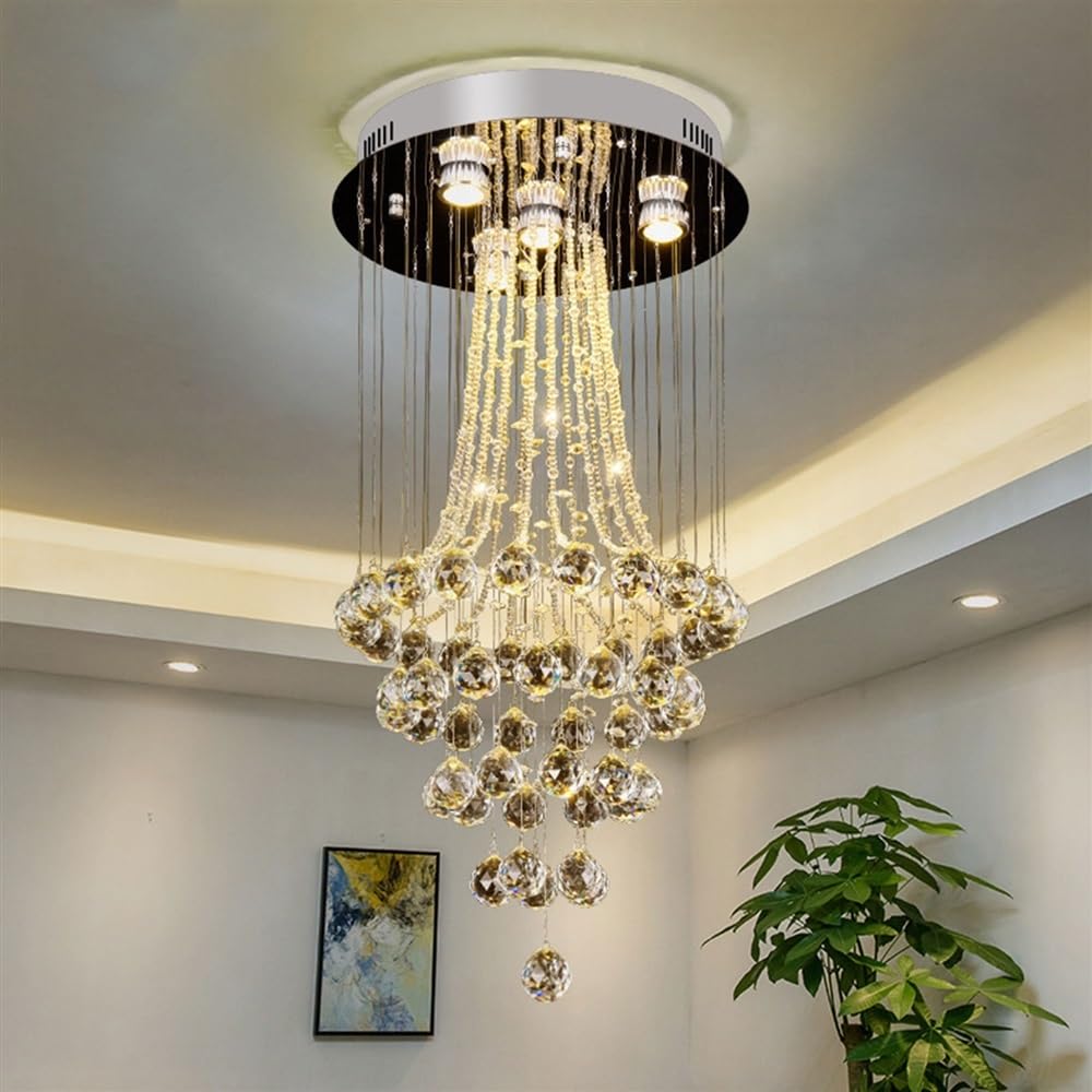 Lampadario moderno, Lampade a sospensione, Lampadario a LED di cristallo di grandi dimensioni di lusso Lampadario moderno a sospensione a goccia di pioggia a spirale Lampada da soffitto alta for monta